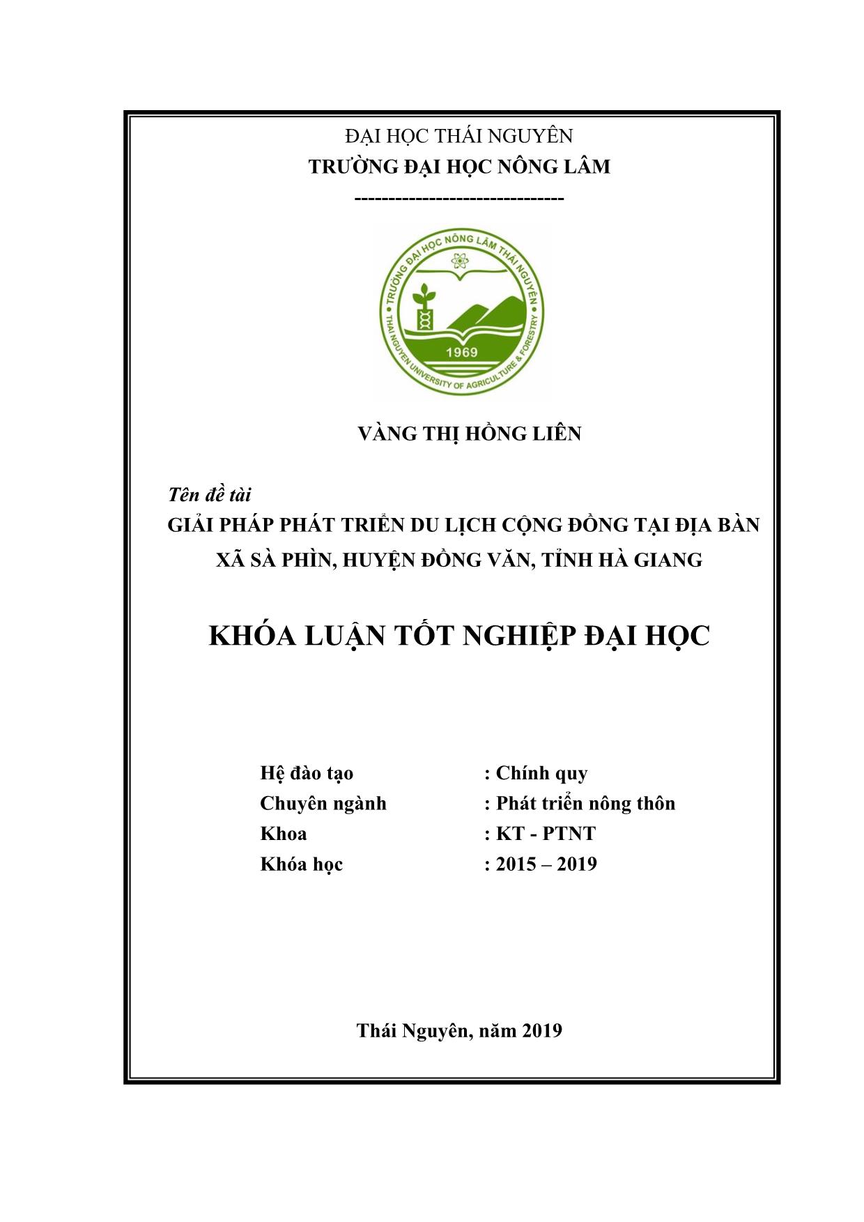 Khóa luận Giải pháp phát triển du lịch cộng đồng tại địa bàn xã Sà Phìn, huyện Đồng Văn, tỉnh Hà Giang trang 1