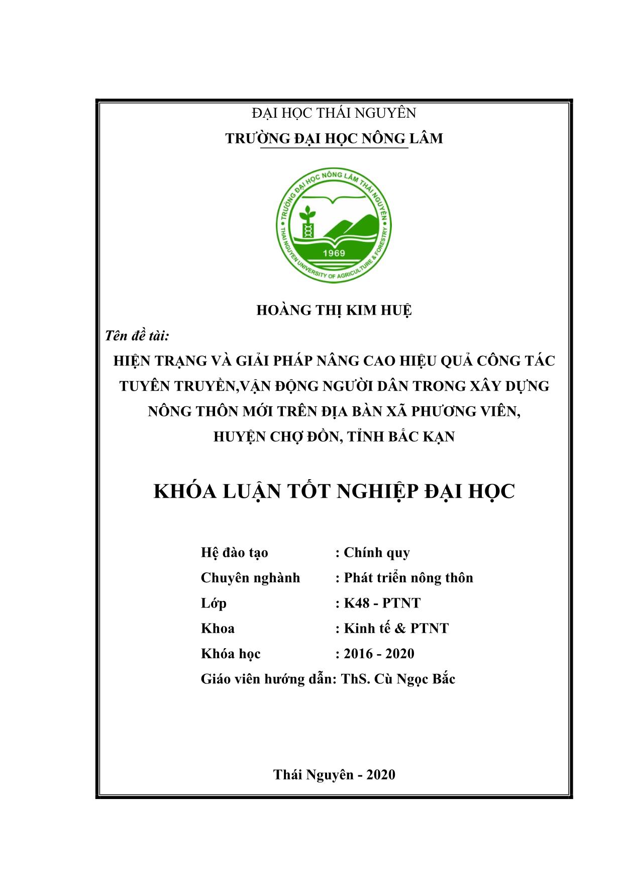 Khóa luận Hiện trạng và giải pháp nâng cao hiệu quả công tác tuyên truyền, vận động người dân trong xây dựng nông thôn mới trên địa bàn xã Phương Viên, huyện Chợ Đồn, tỉnh Bắc Kạn trang 2