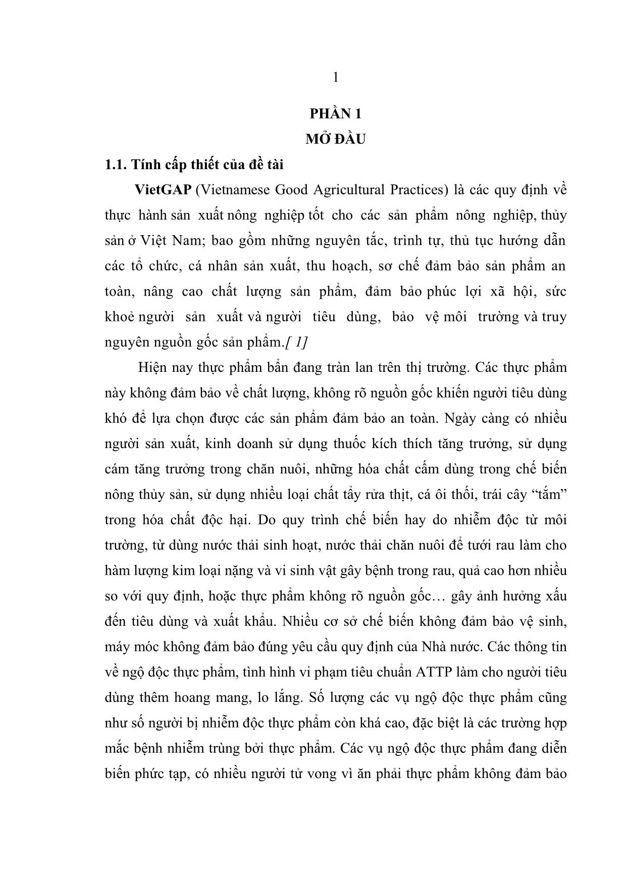 Khóa luận Mô hình sản xuất rau an toàn theo tiêu chuẩn VietGAP tại xã Mường Trai, huyện Mường La, tỉnh Sơn La trang 9