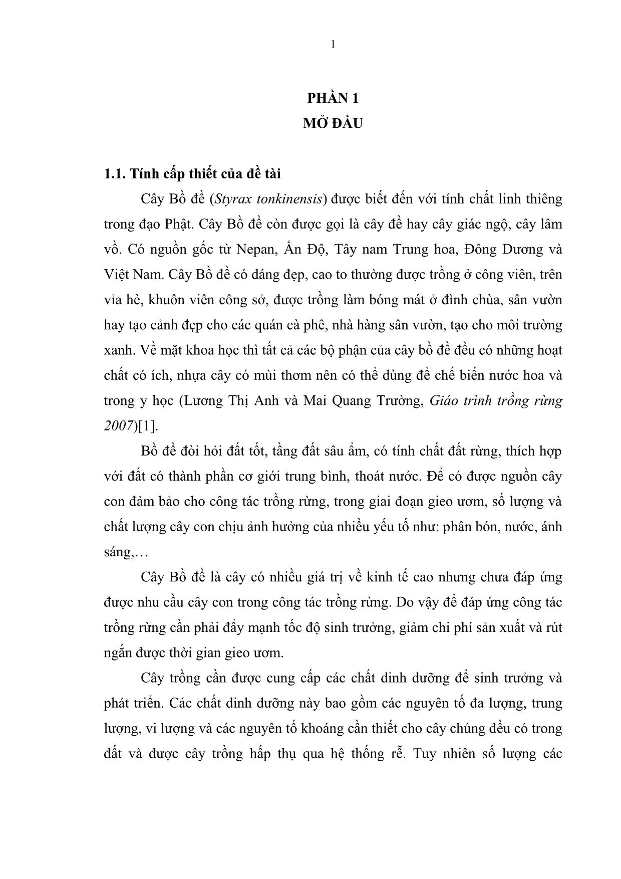 Khóa luận Nghiên cứu ảnh hưởng của hỗn hợp ruột bầu đến sinh trưởng của cây Bồ đề (Styrax tonkinensis Pierre) tại vườn ươm trường Đại học Nông Lâm Thái Nguyên trang 10