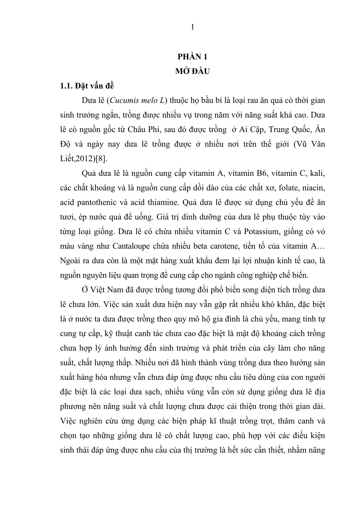 Khóa luận Nghiên cứu ảnh hưởng của mật độ trồng đến khả năng sinh trưởng và năng suất, chất lượng của dưa lê Hàn Quốc trong vụ Thu Đông năm 2018 tại Thái Nguyên trang 8