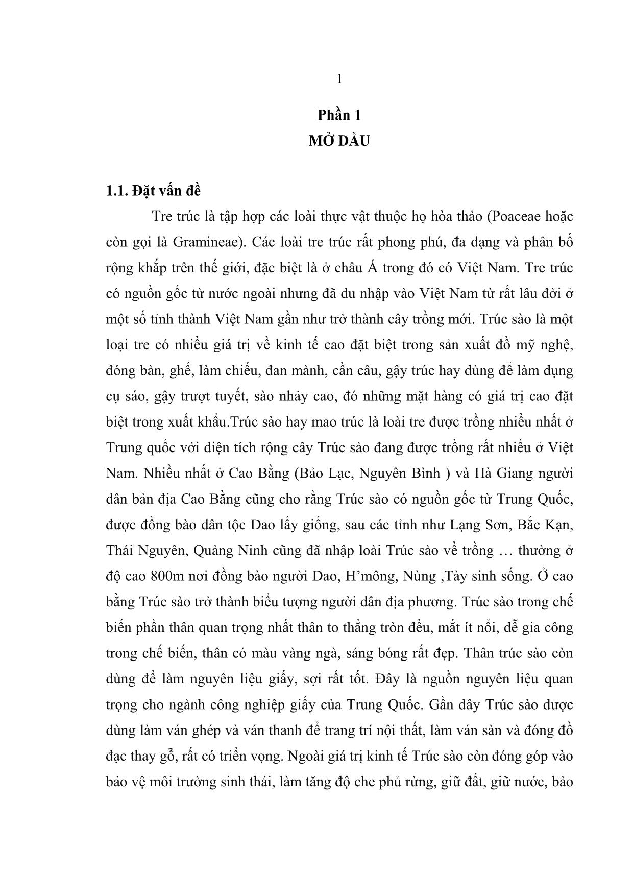 Khóa luận Nghiên cứu ảnh hưởng của vị trí trên cây đến cây cấu tạo và tính chất vật lý của cây Trúc sào (Phyllostachys edulis) tuổi 1 tại huyện Chợ Mới tỉnh Bắc Kạn trang 9