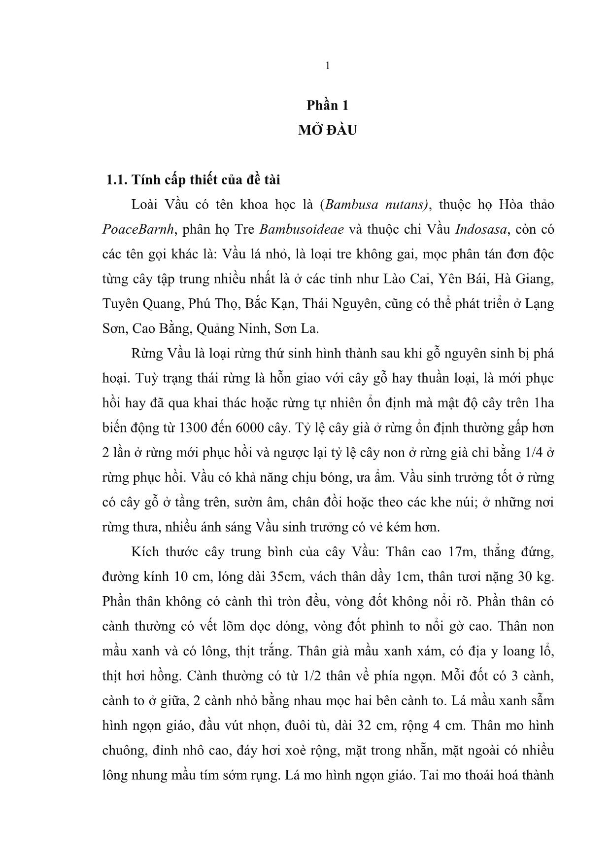 Khóa luận Nghiên cứu ảnh hưởng của vị trí trên cây đến cấu tạo và tính chất vật lý của Vầu tuổi 1 (Bambusa Nutans) tại trường Đại học Nông lâm Thái Nguyên trang 9