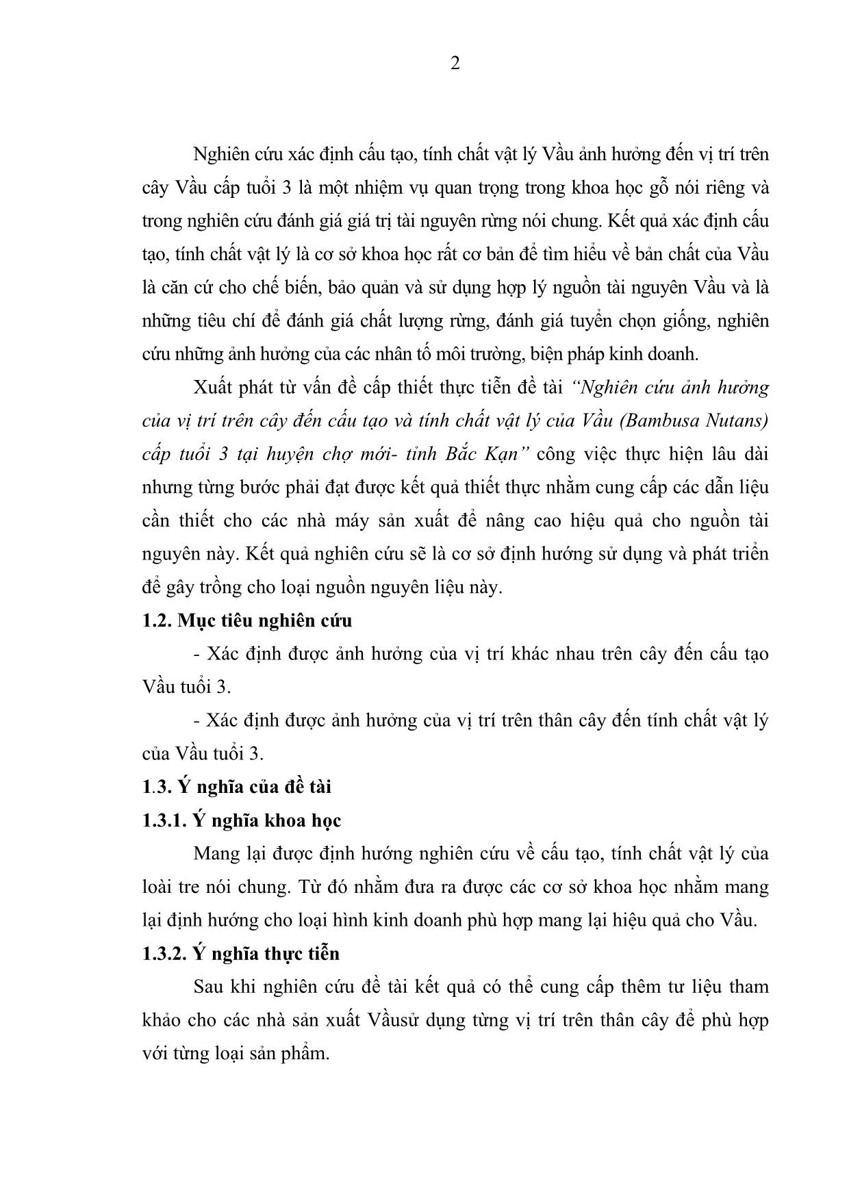 Khóa luận Nghiên cứu ảnh hưởng của vị trí trên cây đến cấu tạo và tính chất vật lý của Vầu (Bambusa Nutans) cấp tuổi 3 tại huyện Chợ Mới - Tỉnh Bắc Kạn trang 10