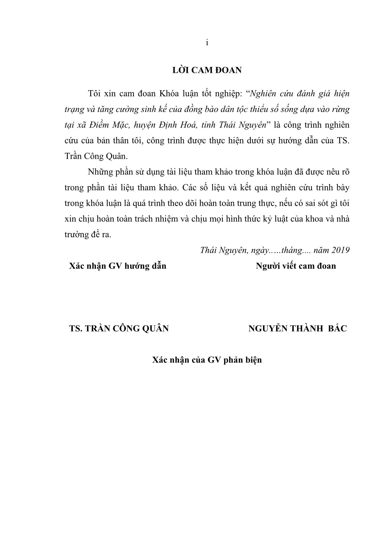 Khóa luận Nghiên cứu đánh giá hiện trạng và tăng cường sinh kế của đồng bào dân tộc thiểu số sống dựa vào rừng tại xã Điềm Mặc, huyện Định Hoá, tỉnh Thái Nguyên trang 3