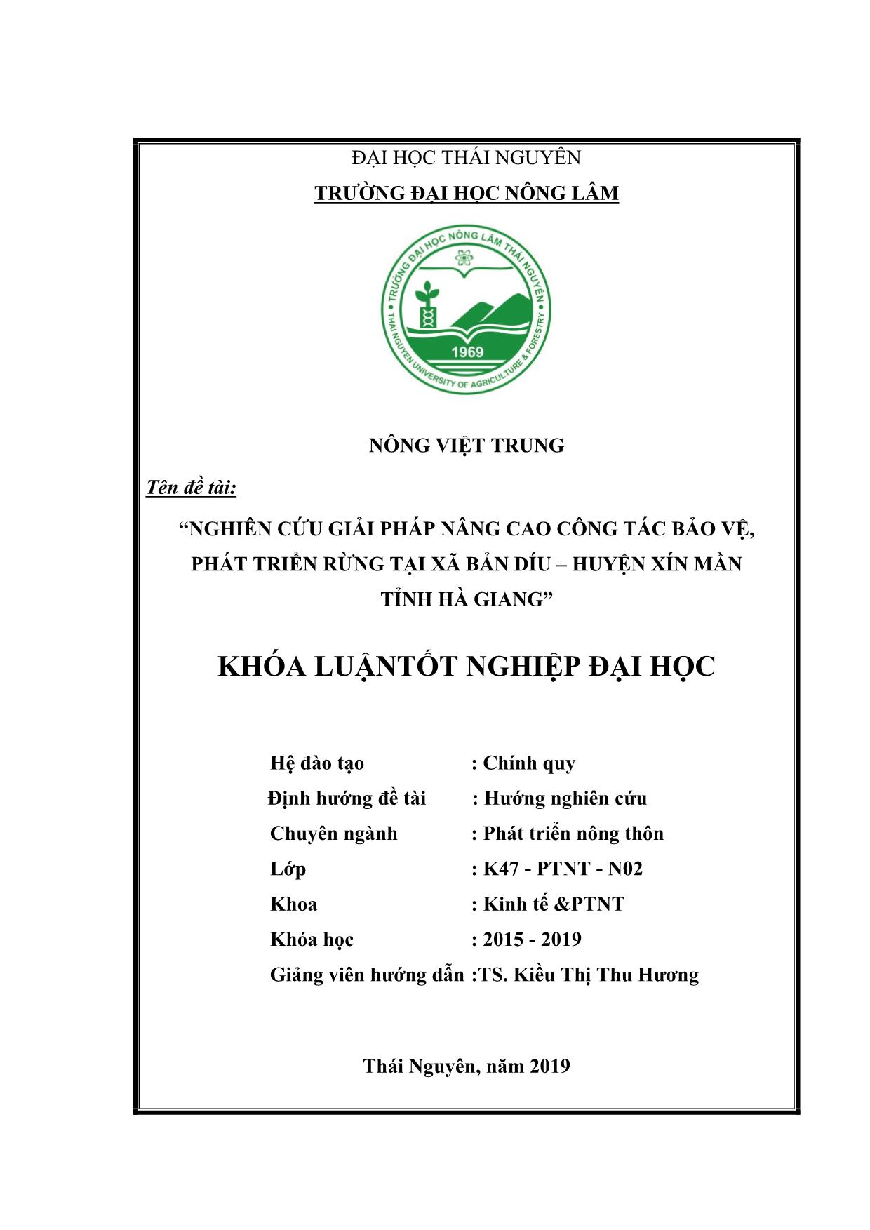 Khóa luận Nghiên cứu giải pháp nâng cao công tác bảo vệ, phát triển rừng tại xã Bản Díu, huyện Xín Mần, tỉnh Hà Giang trang 2