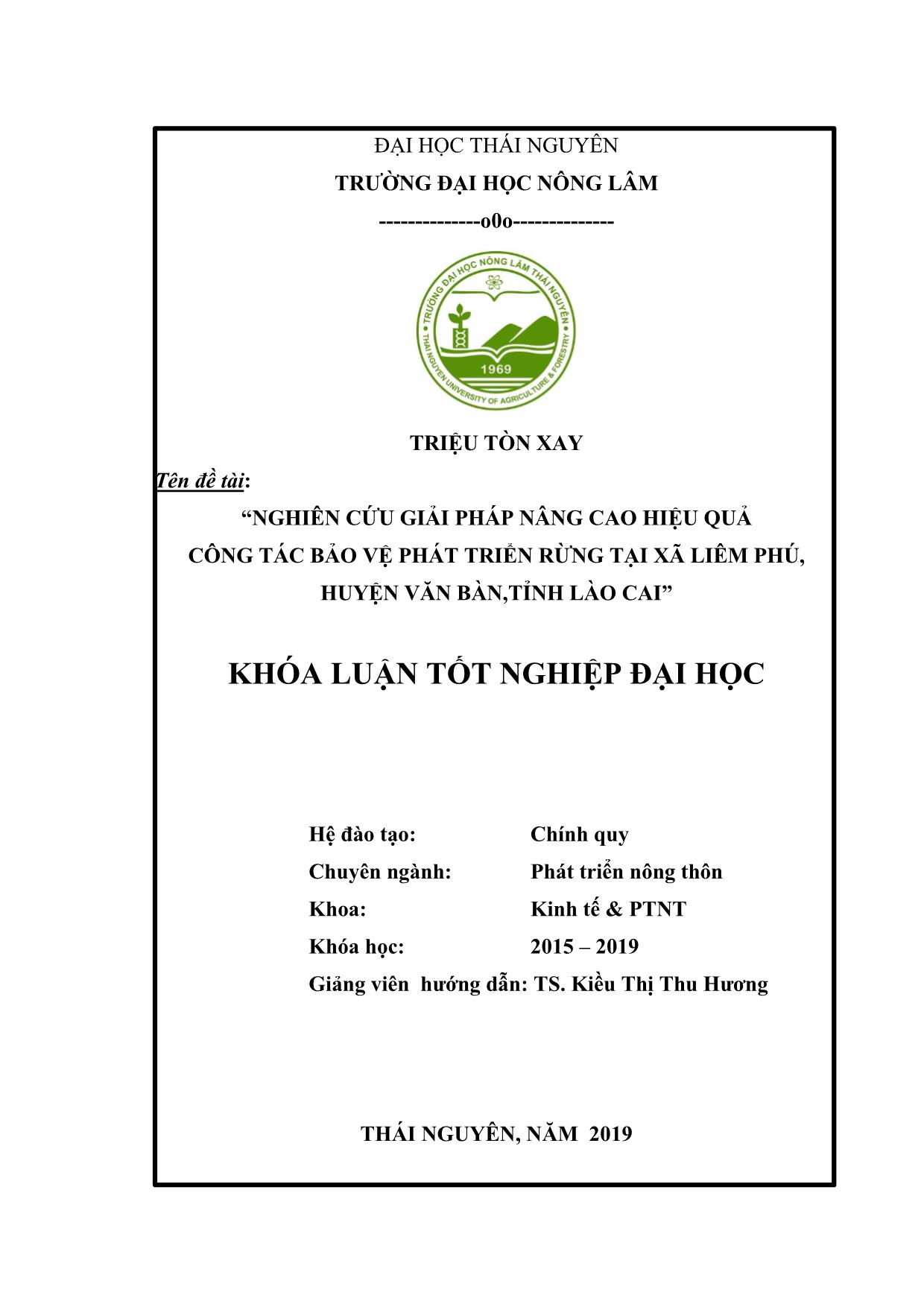 Khóa luận Nghiên cứu giải pháp nâng cao hiệu quả công tác bảo vệ phát triển rừng tại xã Liêm Phú, huyện Văn Bàn, tỉnh Lào Cai trang 2