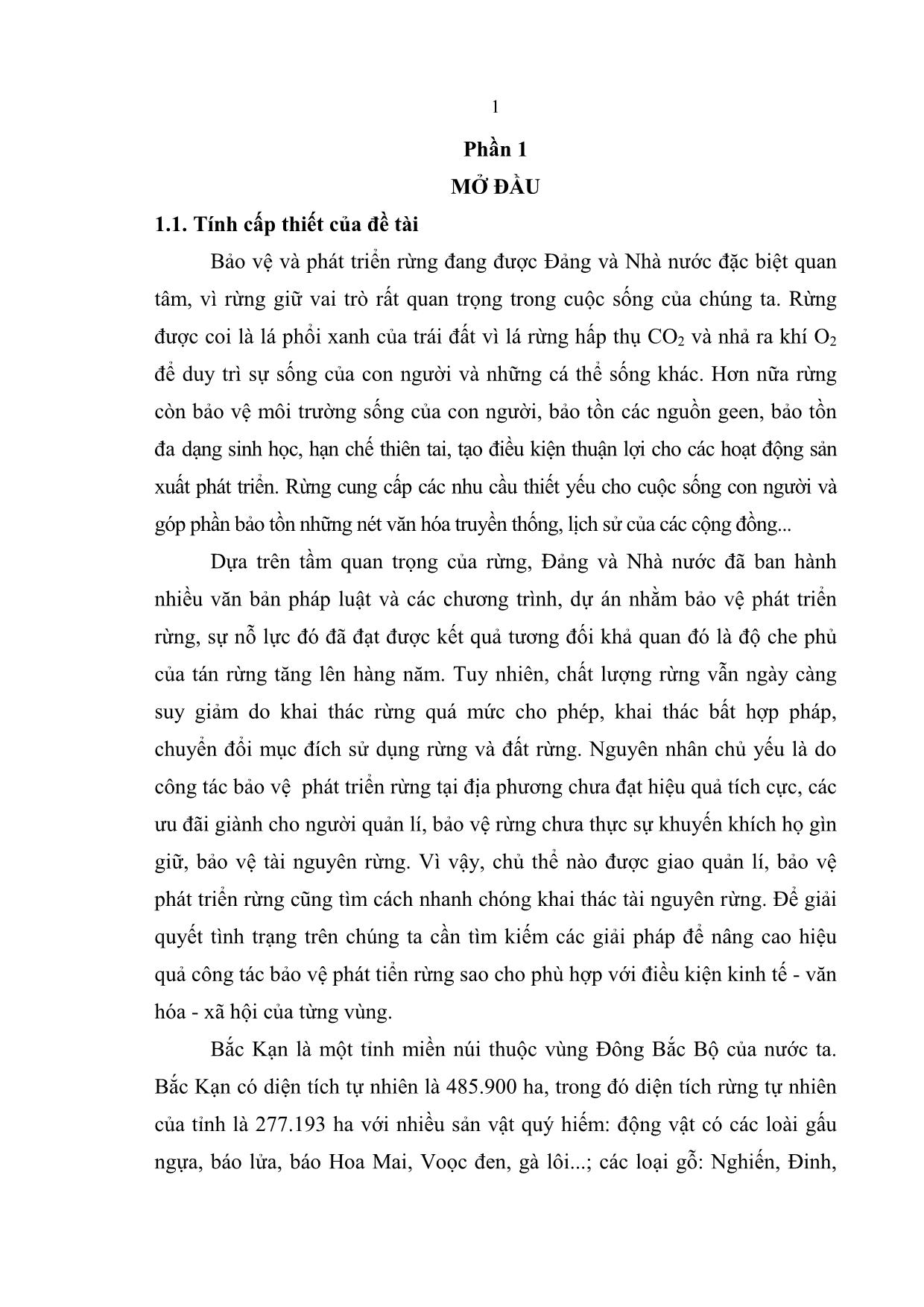 Khóa luận Nghiên cứu giải pháp nâng cao hiệu quả công tác bảo vệ phát triển rừng tại xã Khang Ninh, huyện Ba Bể, tỉnh Bắc Kạn trang 10