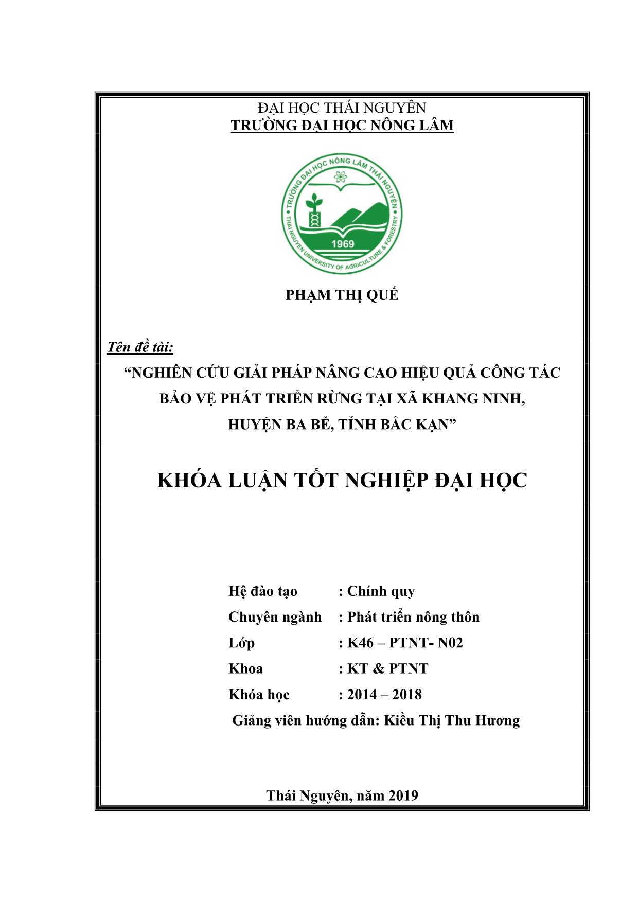 Khóa luận Nghiên cứu giải pháp nâng cao hiệu quả công tác bảo vệ phát triển rừng tại xã Khang Ninh, huyện Ba Bể, tỉnh Bắc Kạn trang 2