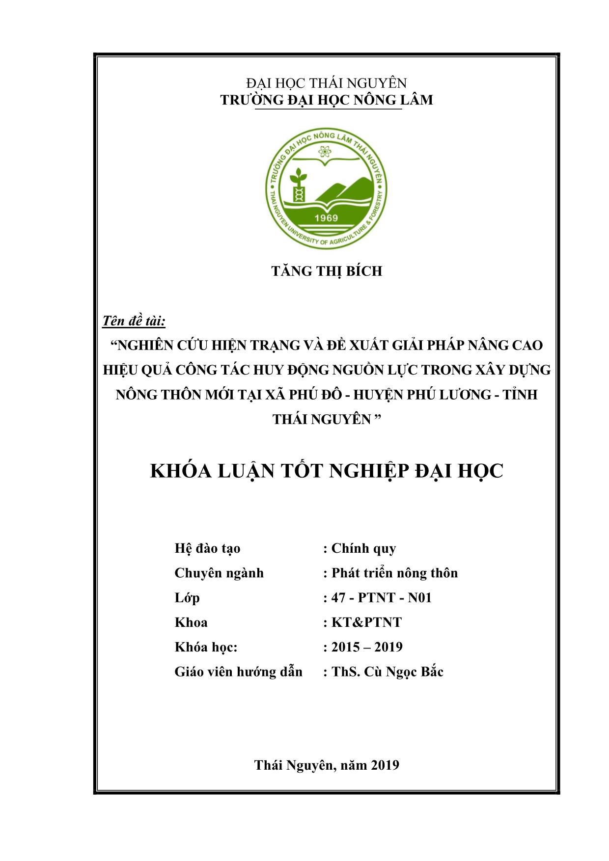 Khóa luận Nghiên cứu hiện trạng và đề xuất giải pháp nâng cao hiệu quả công tác huy động nguồn lực trong xây dựng nông thôn mới tại xã Phú Đô, huyện Phú Lương, tỉnh Thái Nguyên trang 2