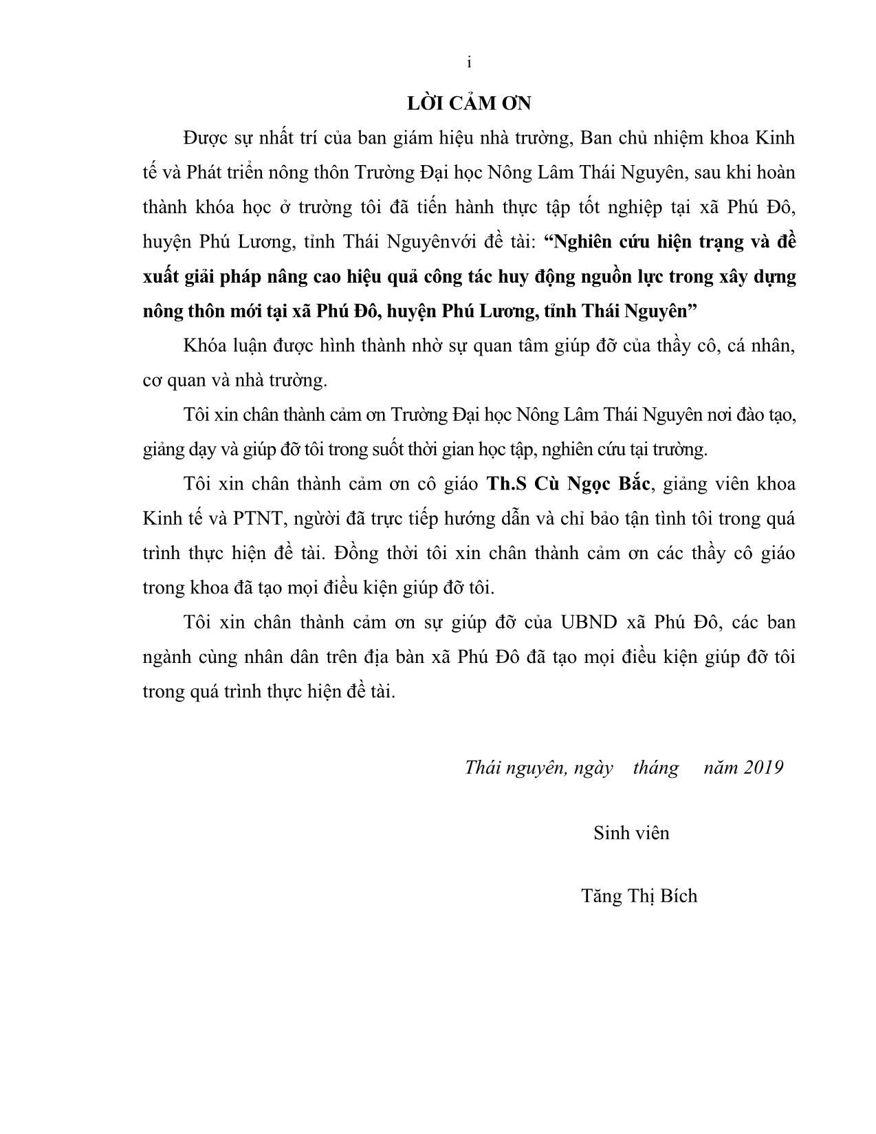 Khóa luận Nghiên cứu hiện trạng và đề xuất giải pháp nâng cao hiệu quả công tác huy động nguồn lực trong xây dựng nông thôn mới tại xã Phú Đô, huyện Phú Lương, tỉnh Thái Nguyên trang 3