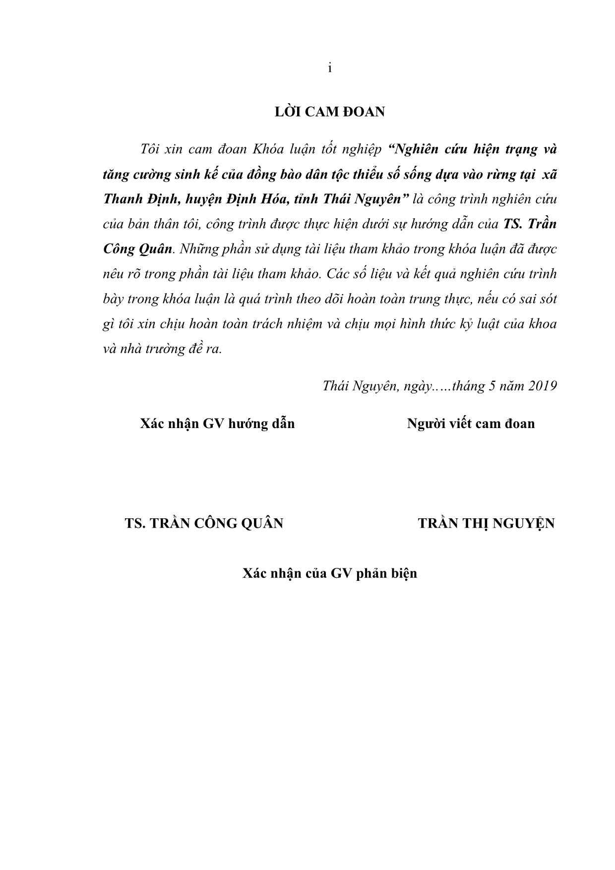 Khóa luận Nghiên cứu hiện trạng và tăng cường sinh kế của đồng bào dân tộc thiểu số sống dựa vào rừng tại xã Thanh Định, huyện Định Hóa, tỉnh Thái Nguyên trang 3