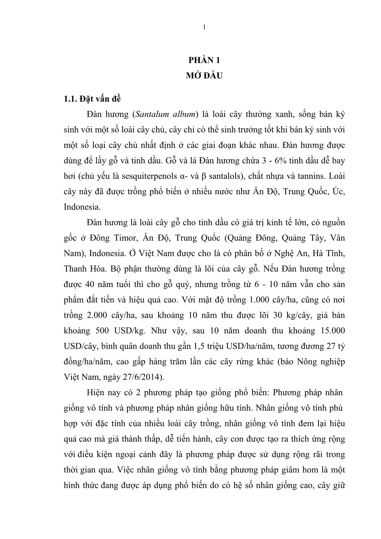 Khóa luận Nghiên cứu kỹ thuật giâm hom đàn hương tại Viện Khoa học Lâm nghiệp Việt Nam trang 10