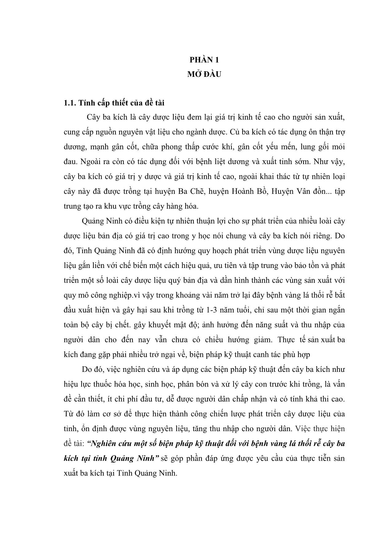 Khóa luận Nghiên cứu một số biện pháp kỹ thuật đối với bệnh vàng lá thối rễ cây ba kích tại tỉnh Quảng Ninh trang 8