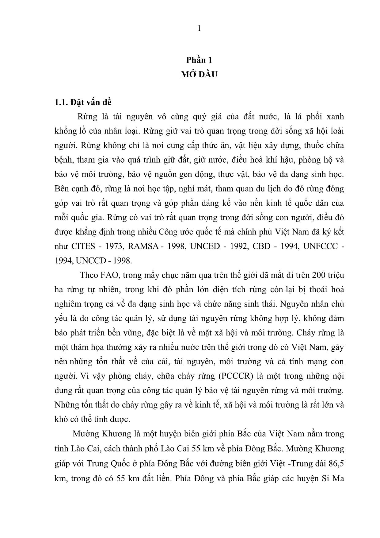 Khóa luận Nghiên cứu một số yếu tố nội tại của các trạng thái rừng tại huyện Mường Khương, tỉnh Lào Cai phục vụ cho công tác phòng cháy chữa cháy rừng trang 10