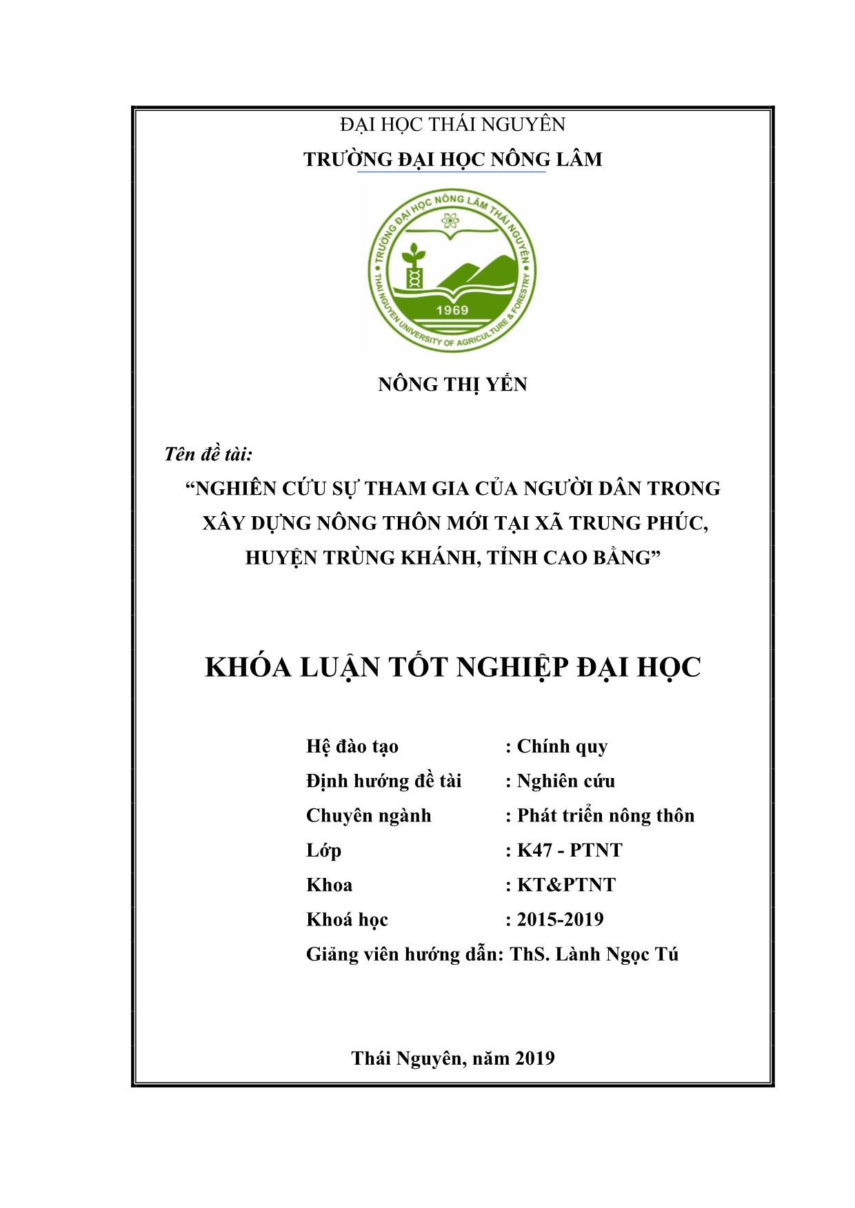 Khóa luận Nghiên cứu sự tham gia của người dân trong xây dựng nông mới tại xã Trung Phúc, huyện Trùng Khánh, tỉnh Cao Bằng trang 2