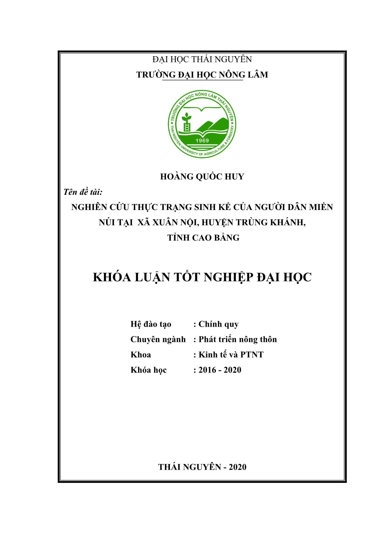 Khóa luận Nghiên cứu thực trạng sinh kế của người dân miền núi tại xã Xuân Nội trang 1