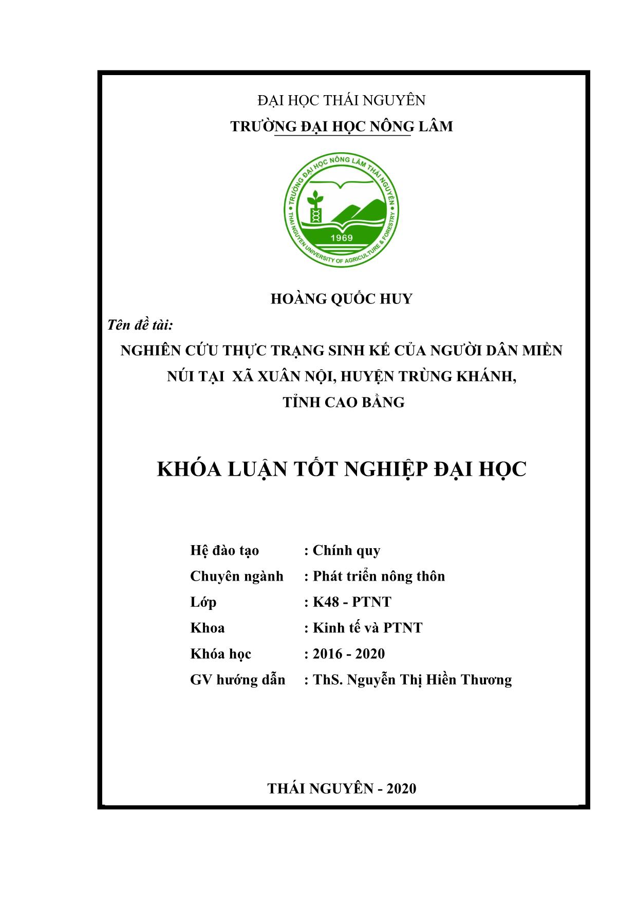 Khóa luận Nghiên cứu thực trạng sinh kế của người dân miền núi tại xã Xuân Nội trang 2