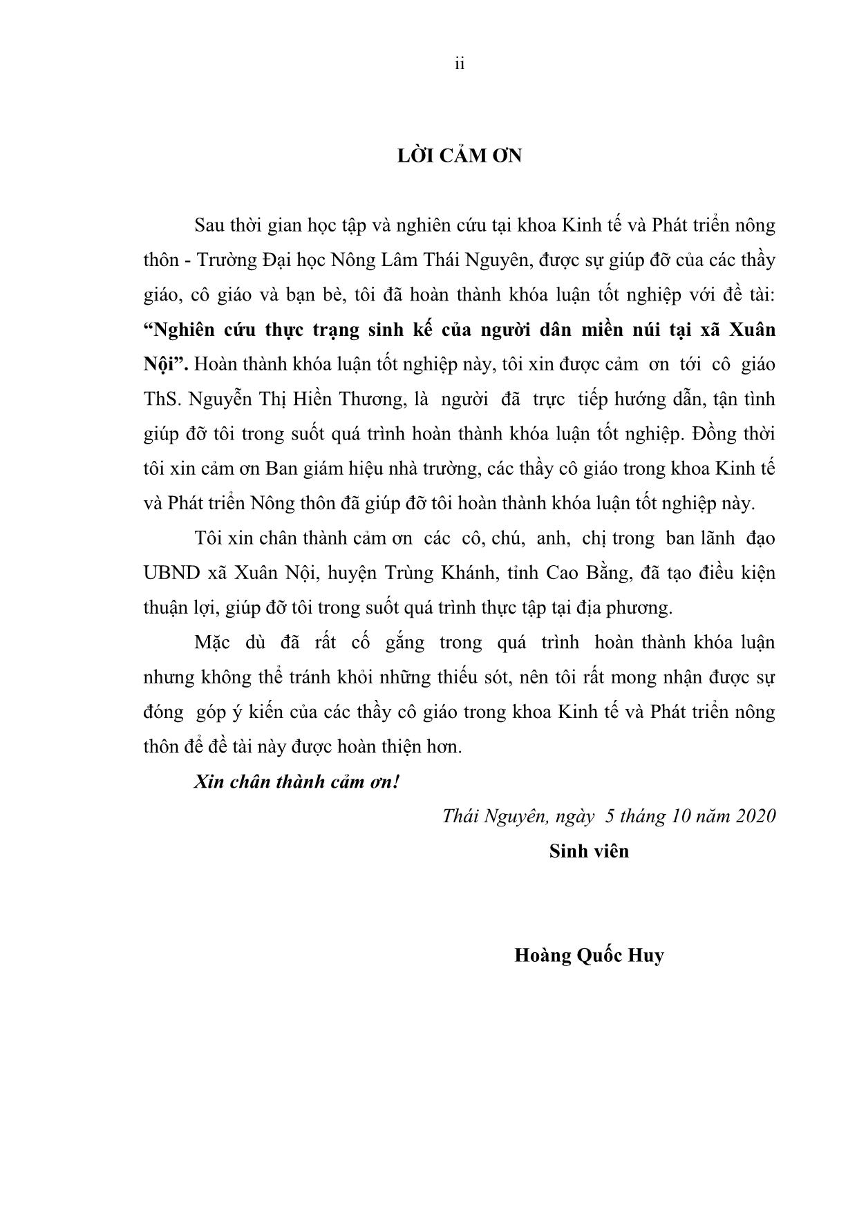 Khóa luận Nghiên cứu thực trạng sinh kế của người dân miền núi tại xã Xuân Nội trang 4