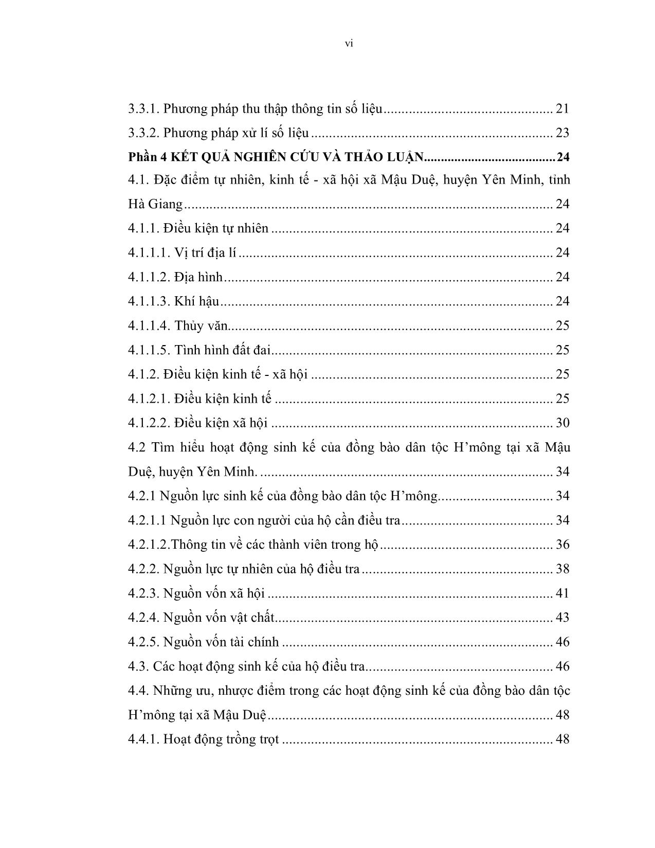 Khóa luận Nghiên cứu hoạt động sinh kế của đồng bào dân tộc H’mông trên địa bàn xã Mậu Duệ, huyện Yên Minh, tỉnh Hà Giang trang 8