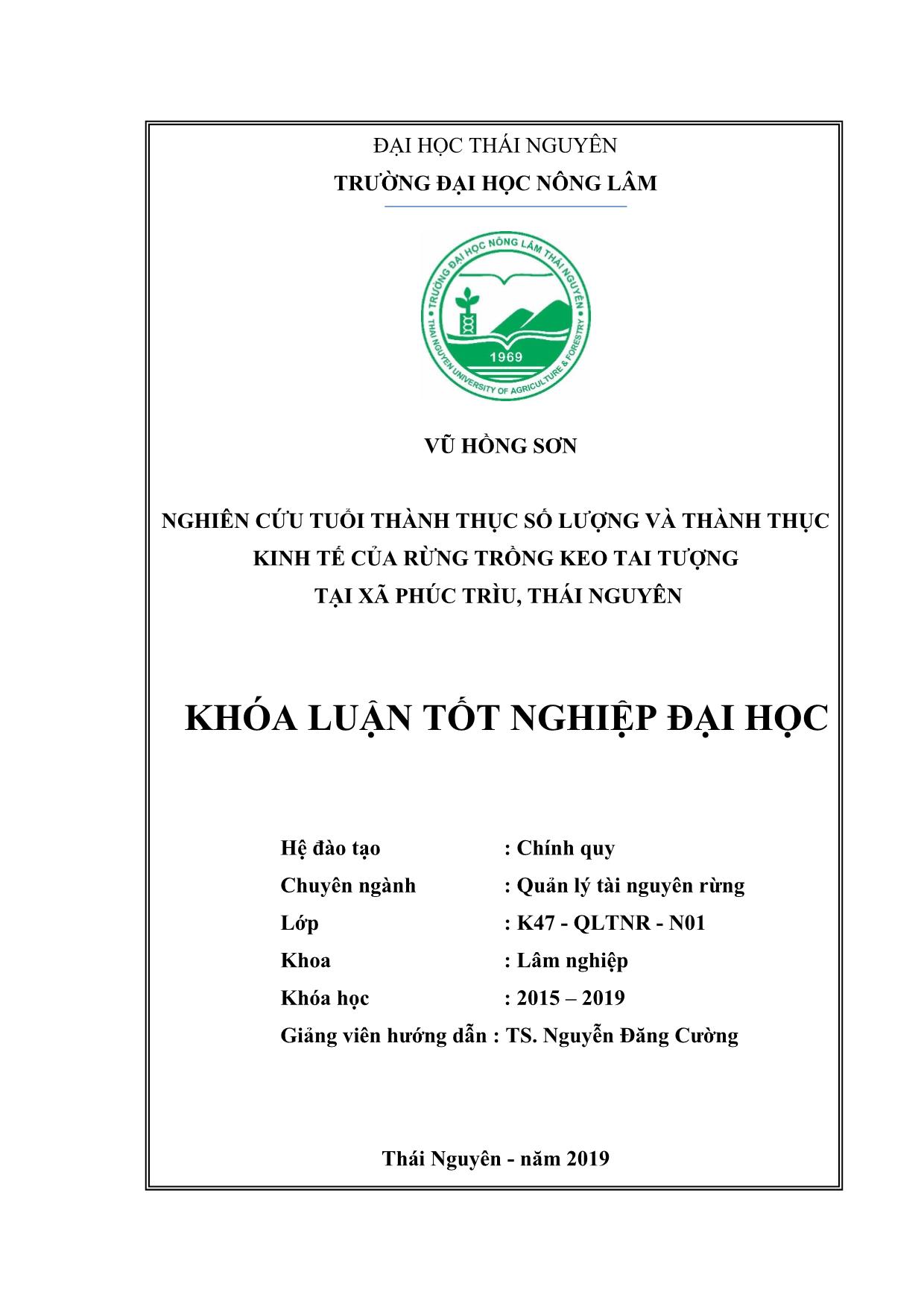 Báo cáo Nghiên cứu tuổi thành thục số lượng và thành thục kinh tế của rừng trồng keo tai tượng tại xã Phúc Trìu, Thái nguyên trang 2