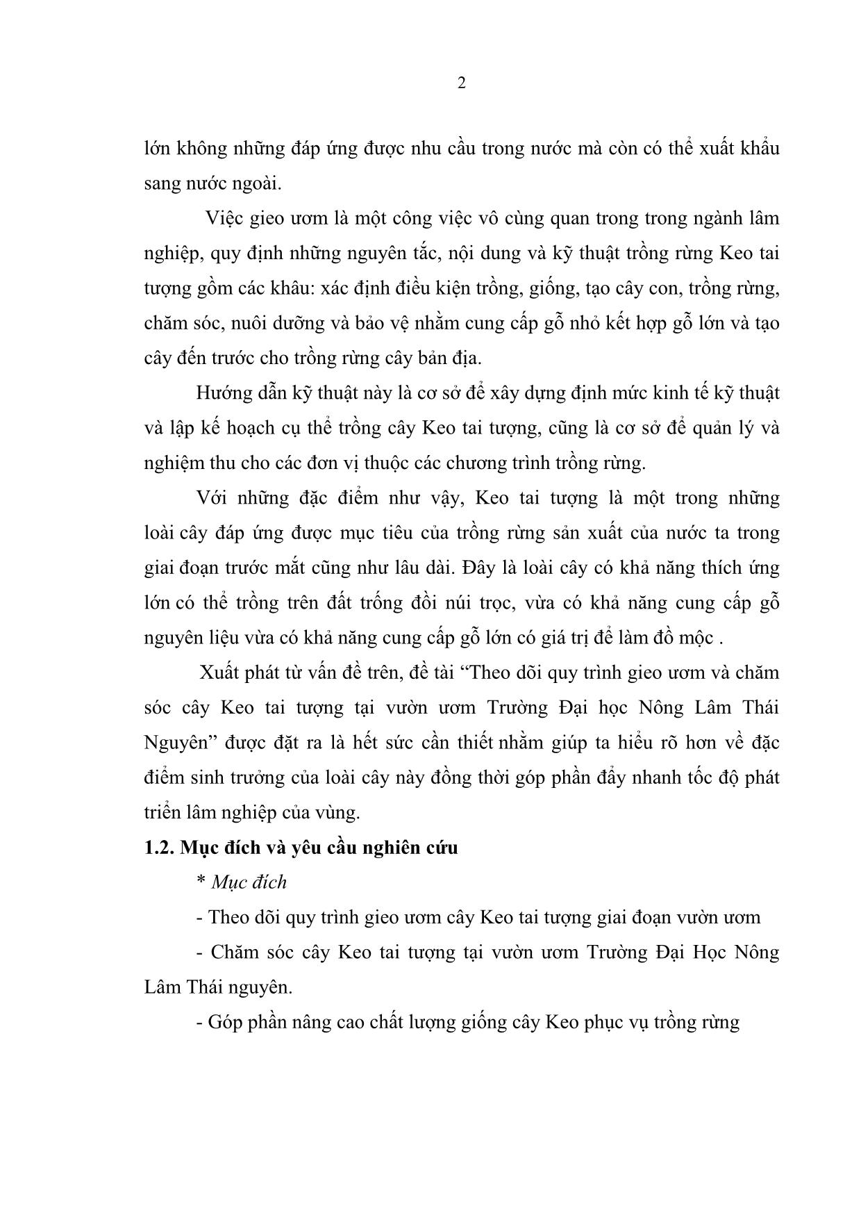 Khóa luận Theo dõi quy trình gieo ươm và chăm sóc cây Keo tai tượng tại vườn ươm Trường Đại học Nông Lâm Thái Nguyên trang 10