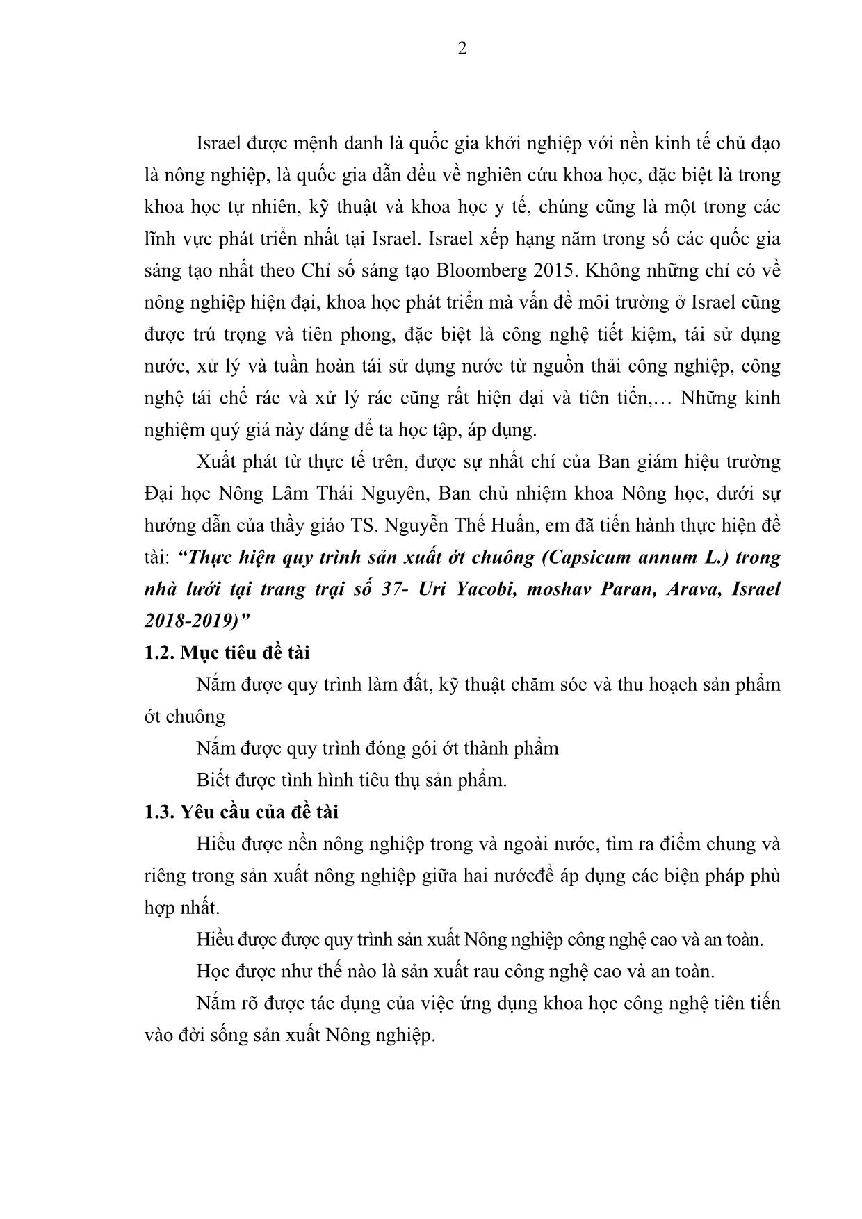 Khóa luận Thực hiện quy trình sản xuất ớt chuông (Capsicum annum L.) trong nhà lưới tại trang trại 37- Uri Yacobi, moshav Paran, Arava, Israel 2018-2019 trang 10