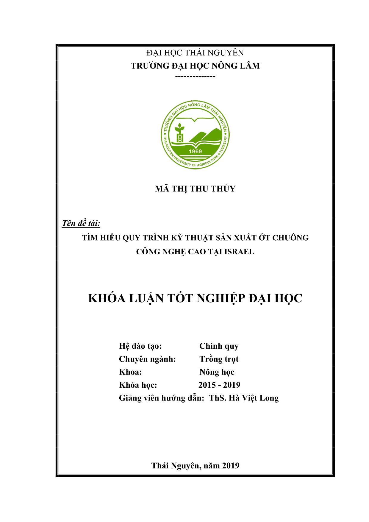 Khóa luận Thực hiện quy trình trồng cây Ớt Chuông tại farm 36, Moshav Tzofar, vùng Arava, Israel, năm 2018-2019 trang 2