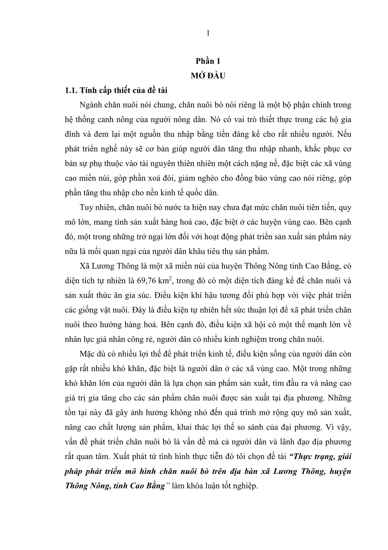 Khóa luận Thực trạng, giải pháp phát triển mô hình chăn nuôi bò trên địa bàn xã Lương Thông, huyện Thông Nông, tỉnh Cao Bằng trang 8