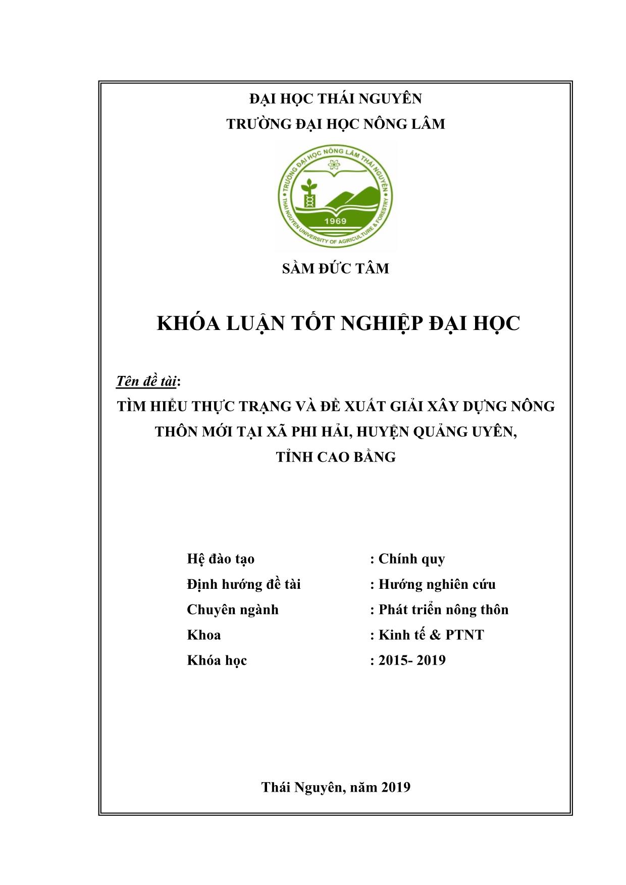 Khóa luận Thực trạng và một số giải pháp xây dựng nông thôn mới ở xã Phi Hải, huyện Quảng Uyên, tỉnh Cao Bằng trang 1