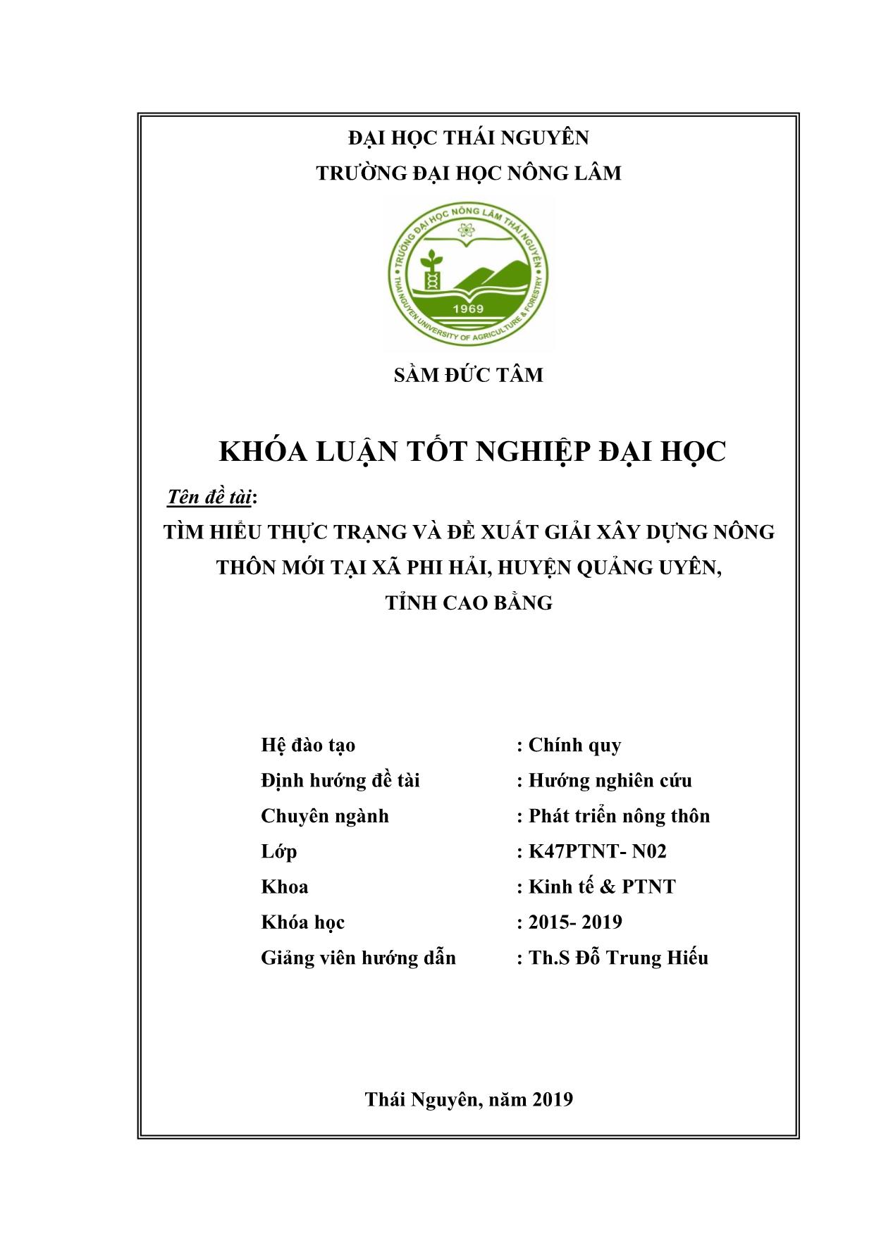 Khóa luận Thực trạng và một số giải pháp xây dựng nông thôn mới ở xã Phi Hải, huyện Quảng Uyên, tỉnh Cao Bằng trang 2