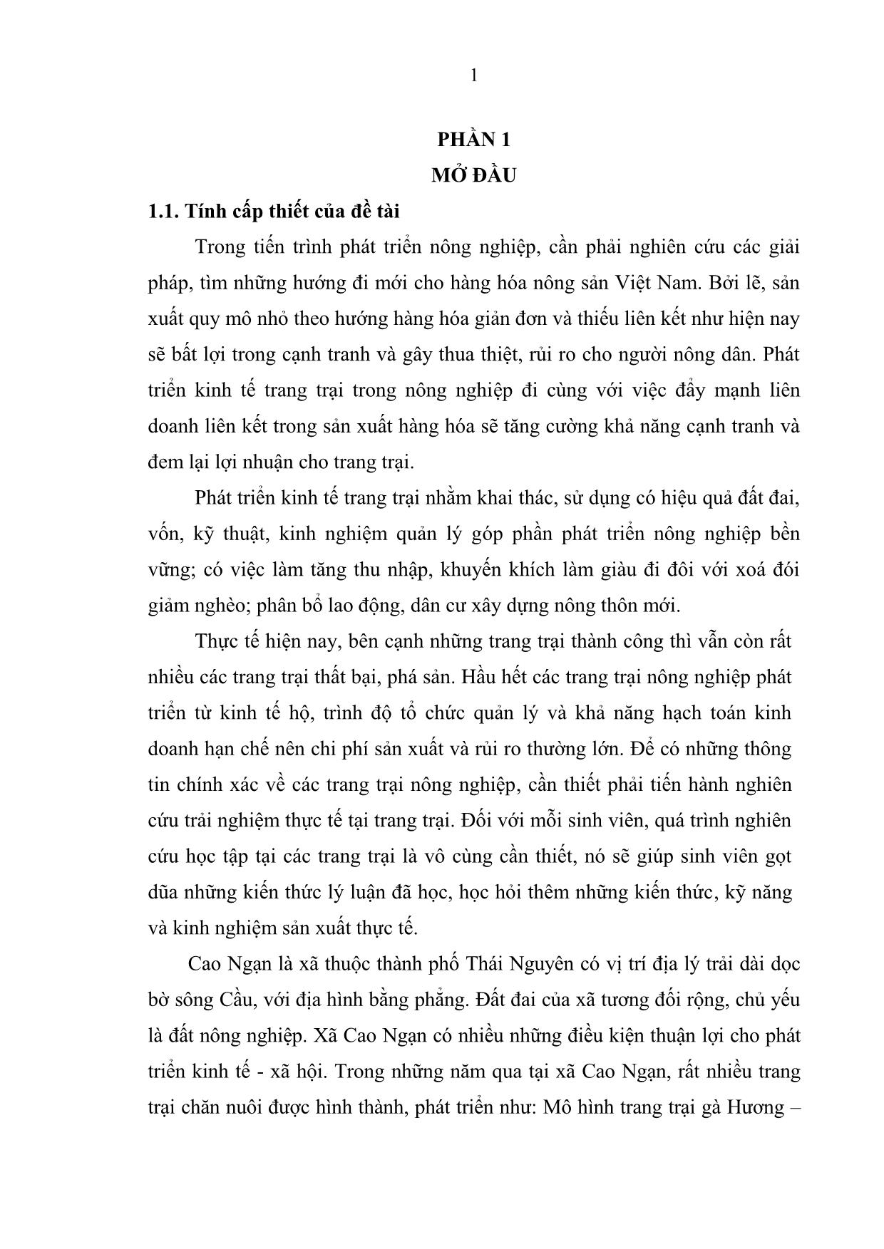 Khóa luận Tìm hiểu mô hình tổ chức và hoạt động sản xuất kinh doanh tại trang trại chăn nuôi gà thịt Khương Thị Duyên, xã Cao Ngạn, thành phố Thái Nguyên, tỉnh Thái Nguyên trang 9