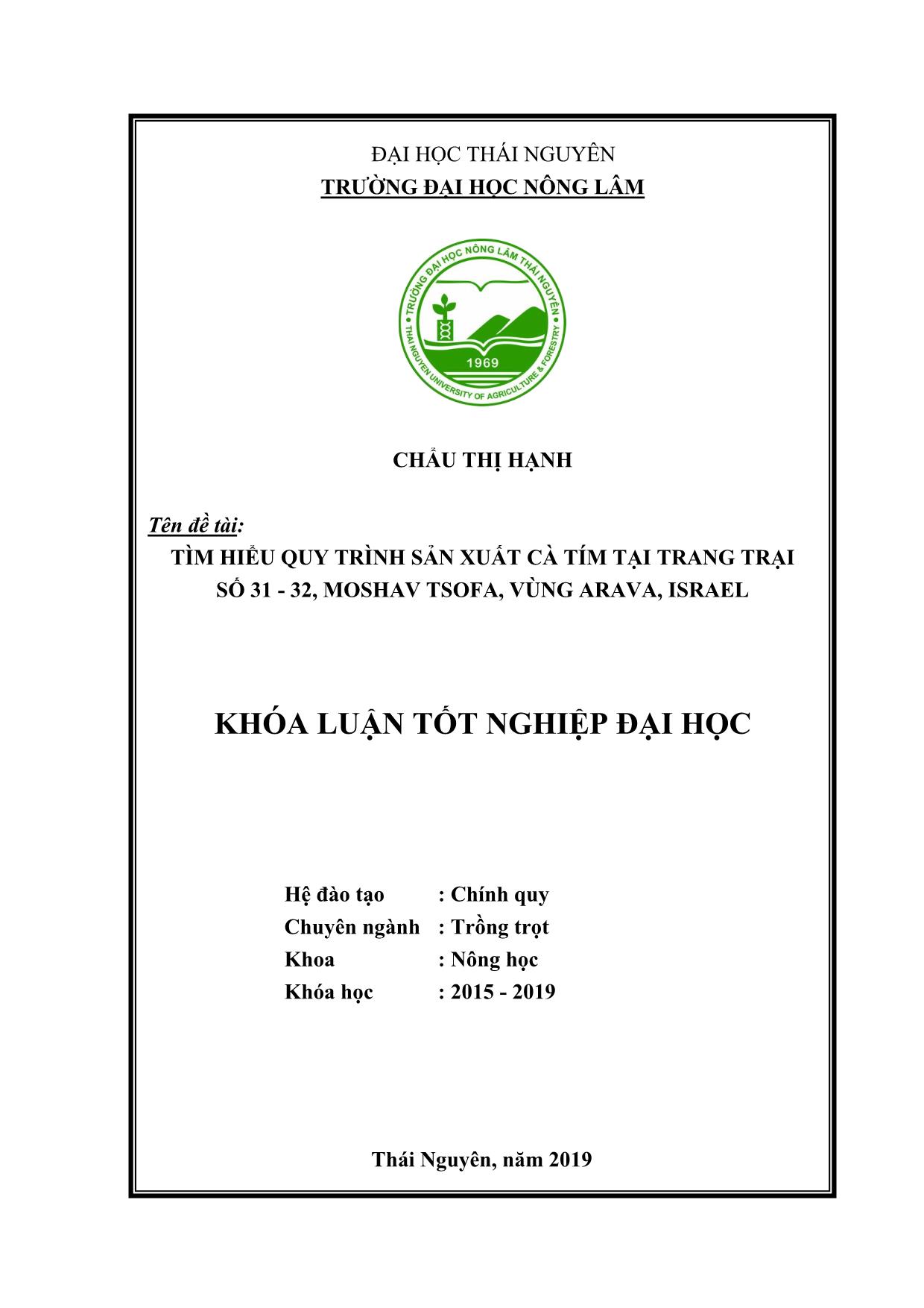 Khóa luận Tìm hiểu quy trình sản xuất Cà tím tại trang trại số 31-32, Moshav Tsofar vùng Arava, Israel trang 1