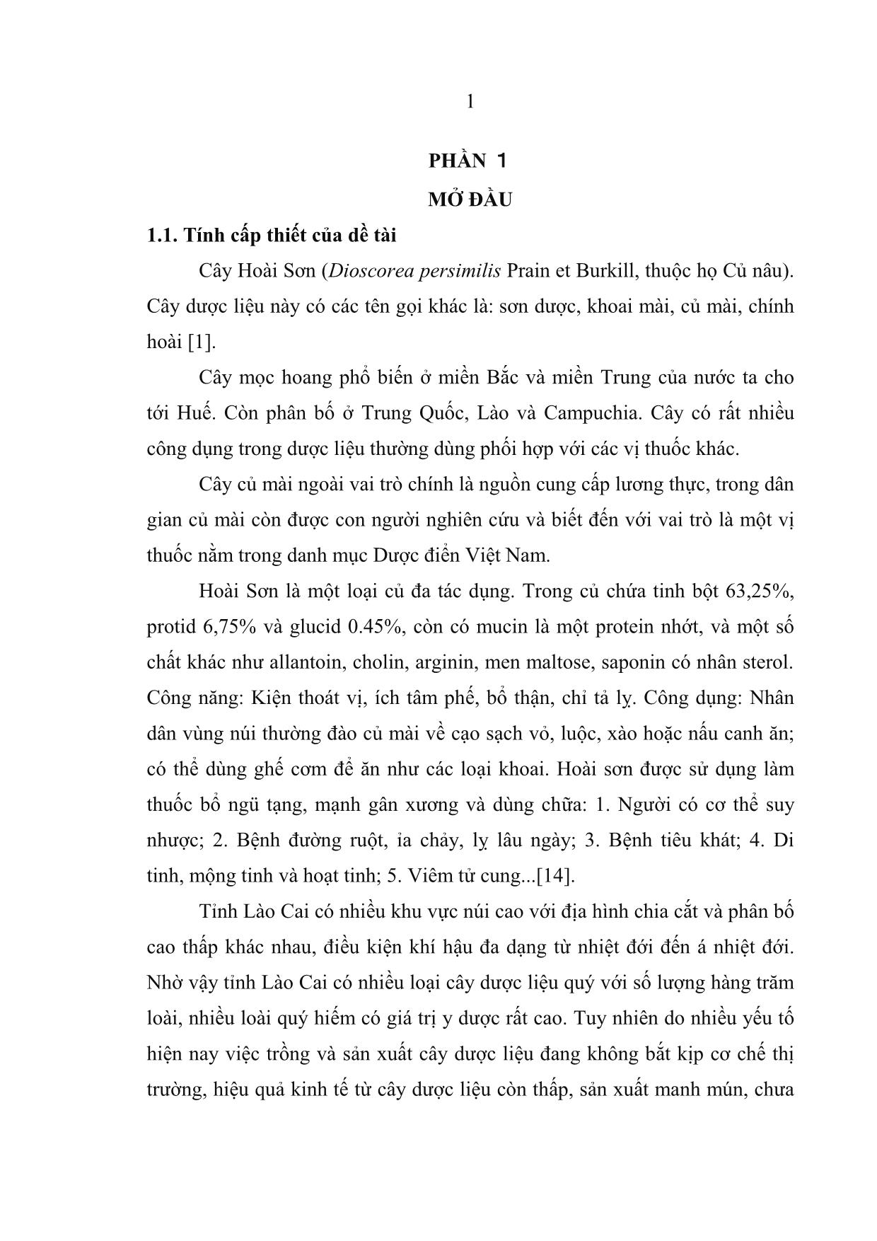 Khóa luận Nghiên cứu tình hình sản xuất và biện pháp kỹ thuật nhân giống cây Hoài Sơn tại huyện Bảo Thắng tỉnh Lào Cai trang 10