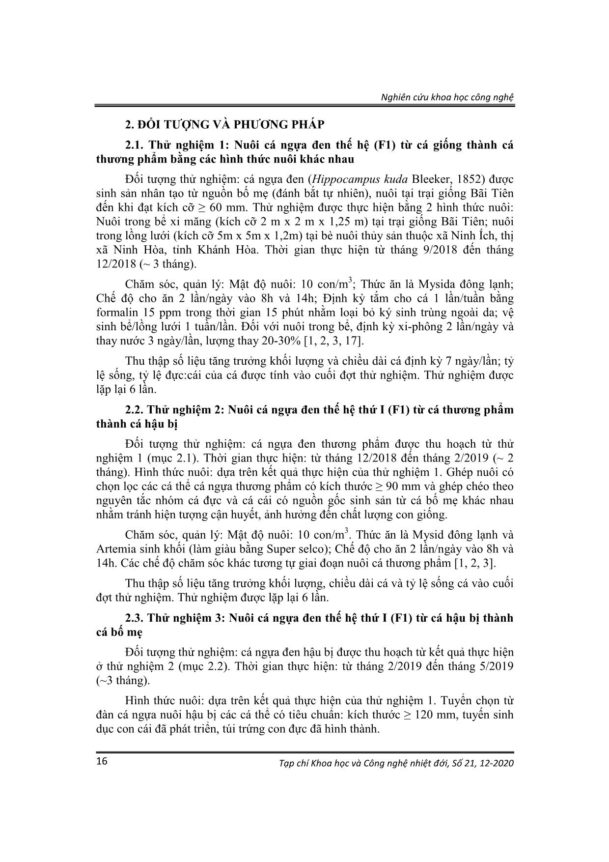 Thử nghiệm nuôi cá ngựa đen (Hippocampus kuda Bleeker, 1852) bố mẹ thế hệ thứ I tại Khánh Hòa trang 2