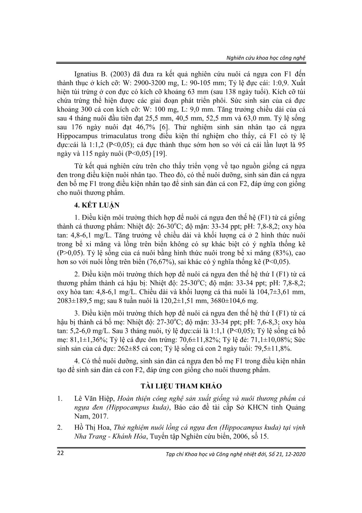 Thử nghiệm nuôi cá ngựa đen (Hippocampus kuda Bleeker, 1852) bố mẹ thế hệ thứ I tại Khánh Hòa trang 8