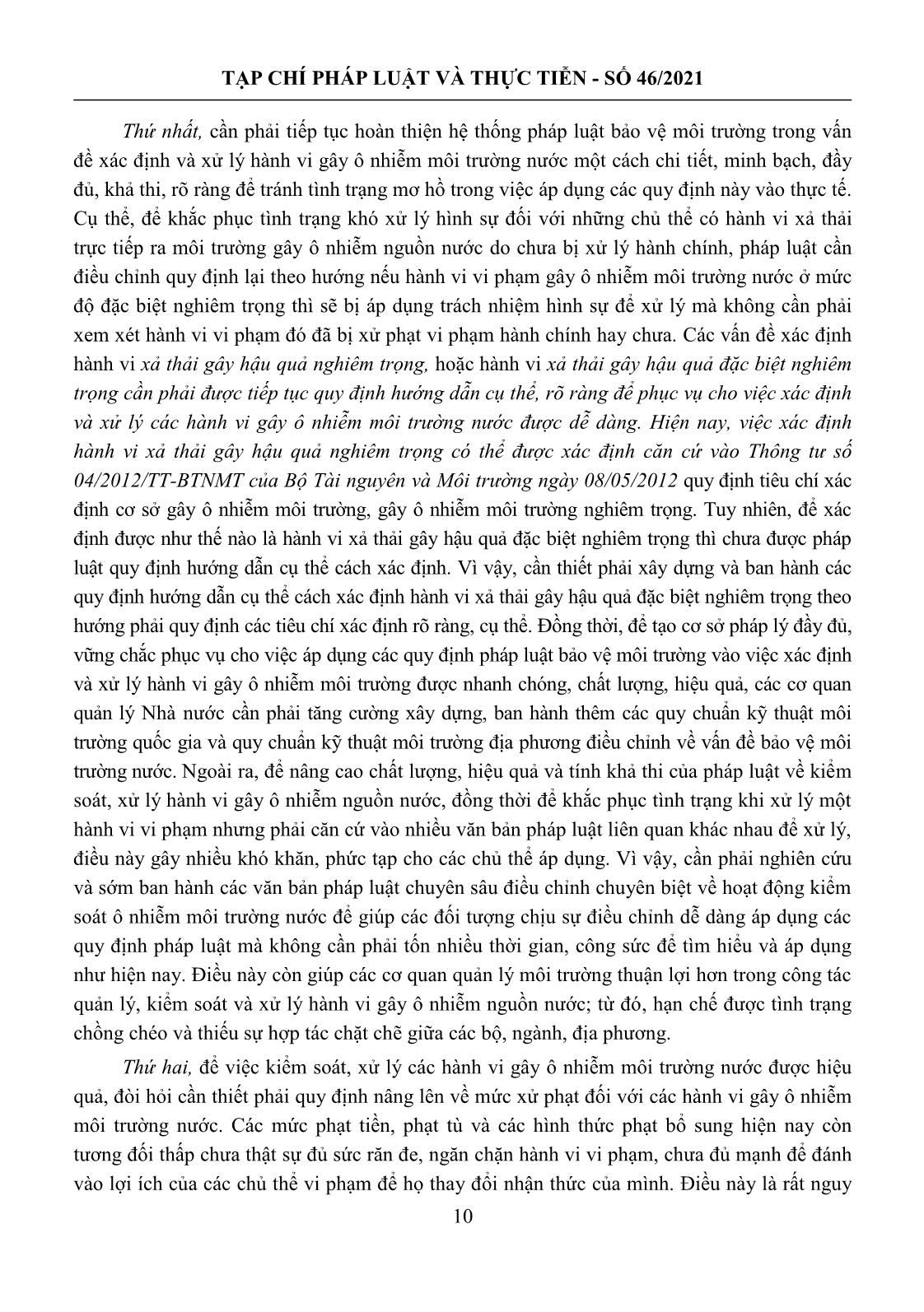 Áp dụng pháp luật môi trường trong xác định và xử lý hành vi gây ô nhiễm môi trường nước trang 10