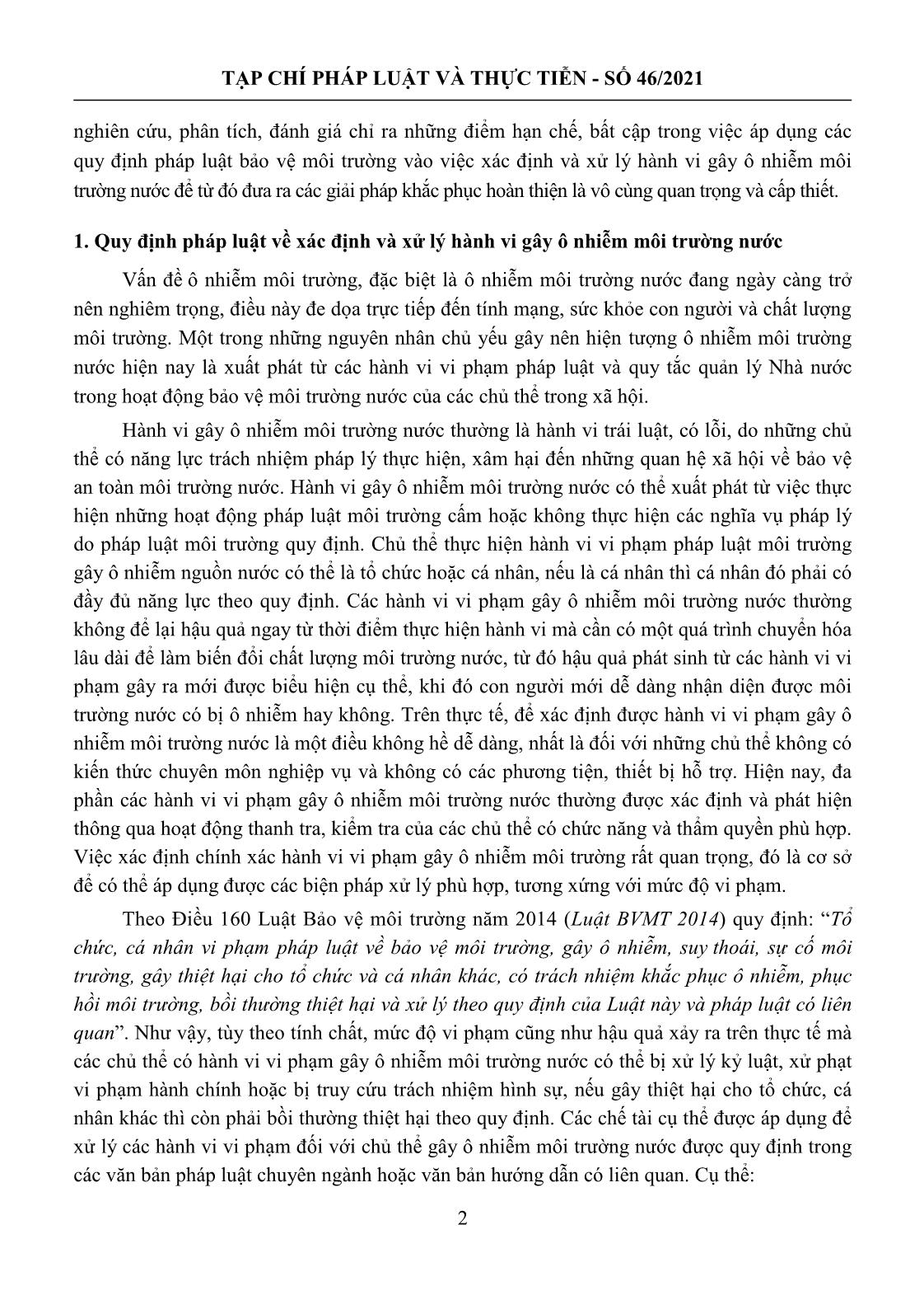 Áp dụng pháp luật môi trường trong xác định và xử lý hành vi gây ô nhiễm môi trường nước trang 2