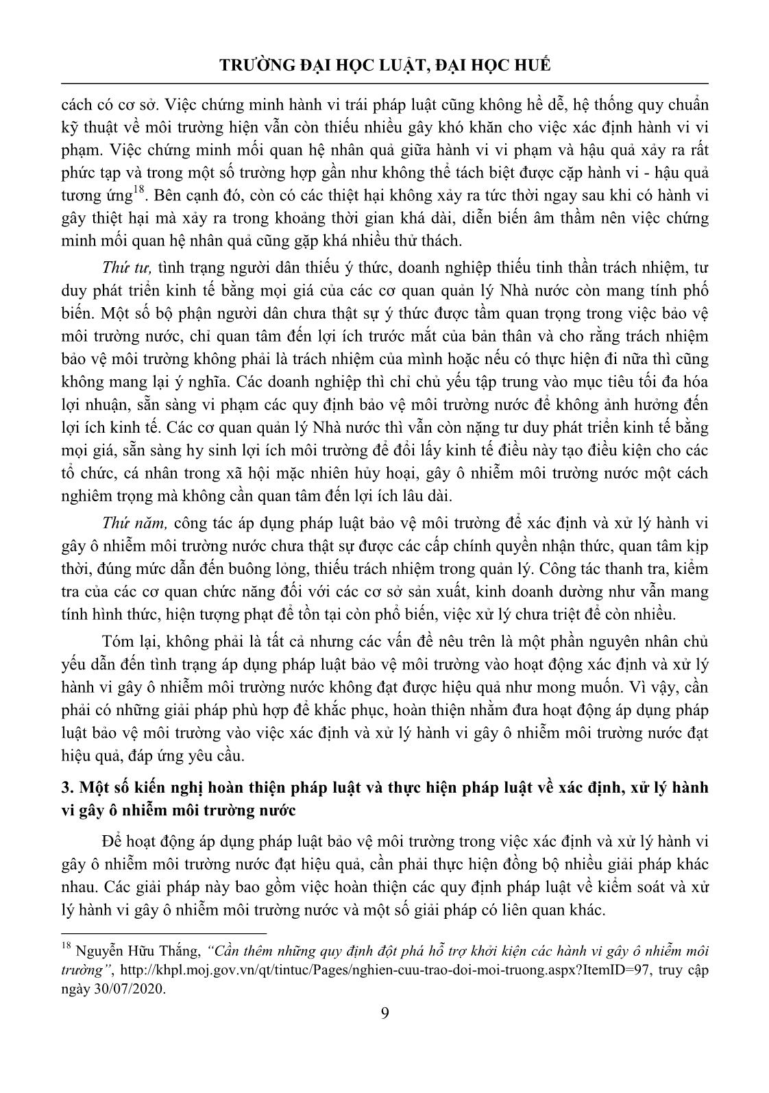 Áp dụng pháp luật môi trường trong xác định và xử lý hành vi gây ô nhiễm môi trường nước trang 9