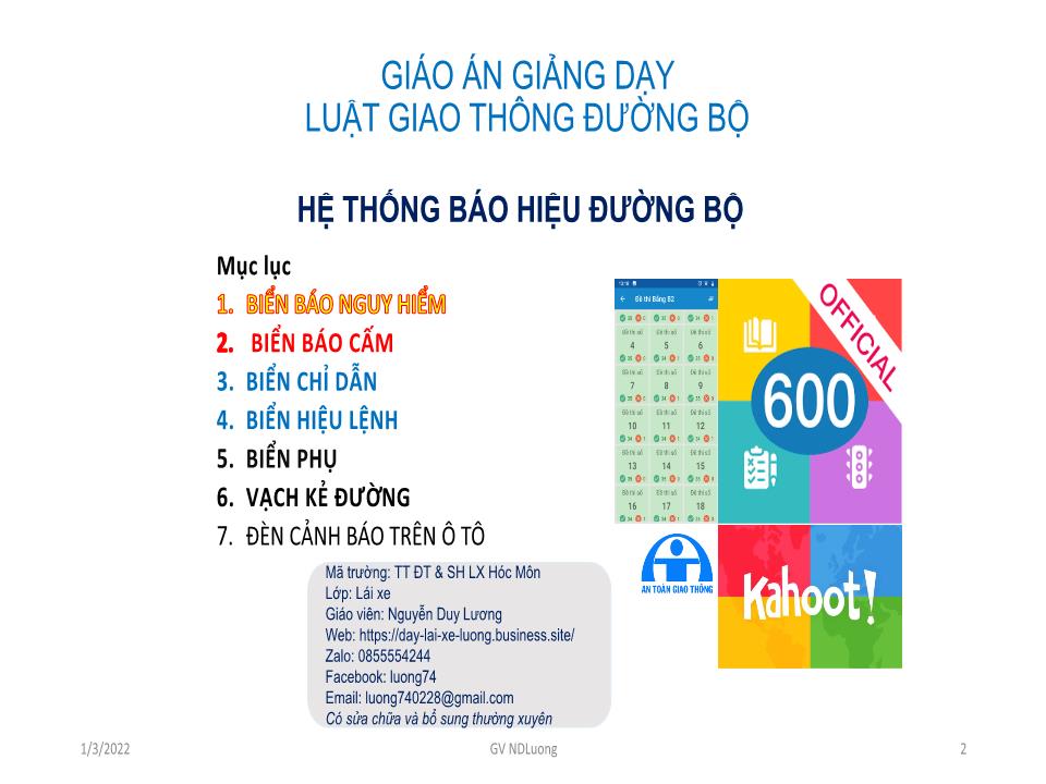 Giáo án Luật giao thông đường bộ - Bài: Hệ thống báo hiệu đường bộ - Nguyễn Duy Lương trang 2