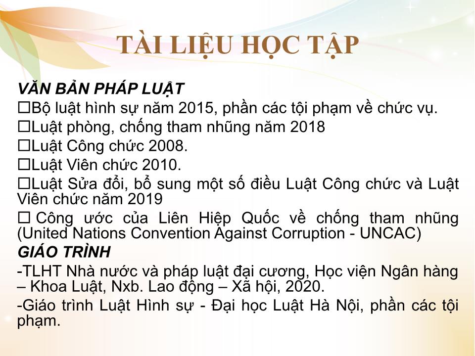 Bài giảng Nhà nước và pháp luật đại cương - Chương 5: Pháp luật về phòng chống tham nhũng trang 2