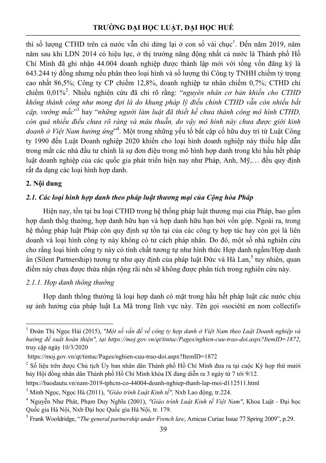 Các loại hình hợp danh theo pháp luật thương mại của Cộng hòa Pháp và kinh nghiệm cho Việt Nam trang 2