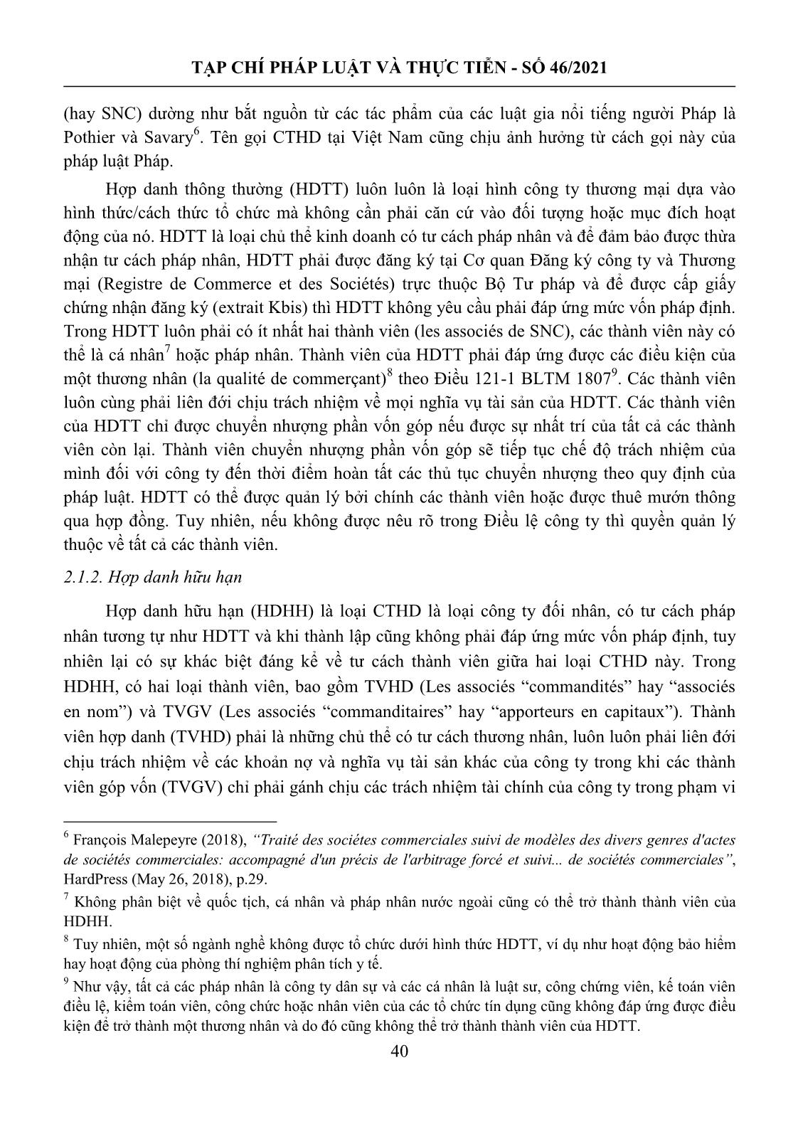 Các loại hình hợp danh theo pháp luật thương mại của Cộng hòa Pháp và kinh nghiệm cho Việt Nam trang 3