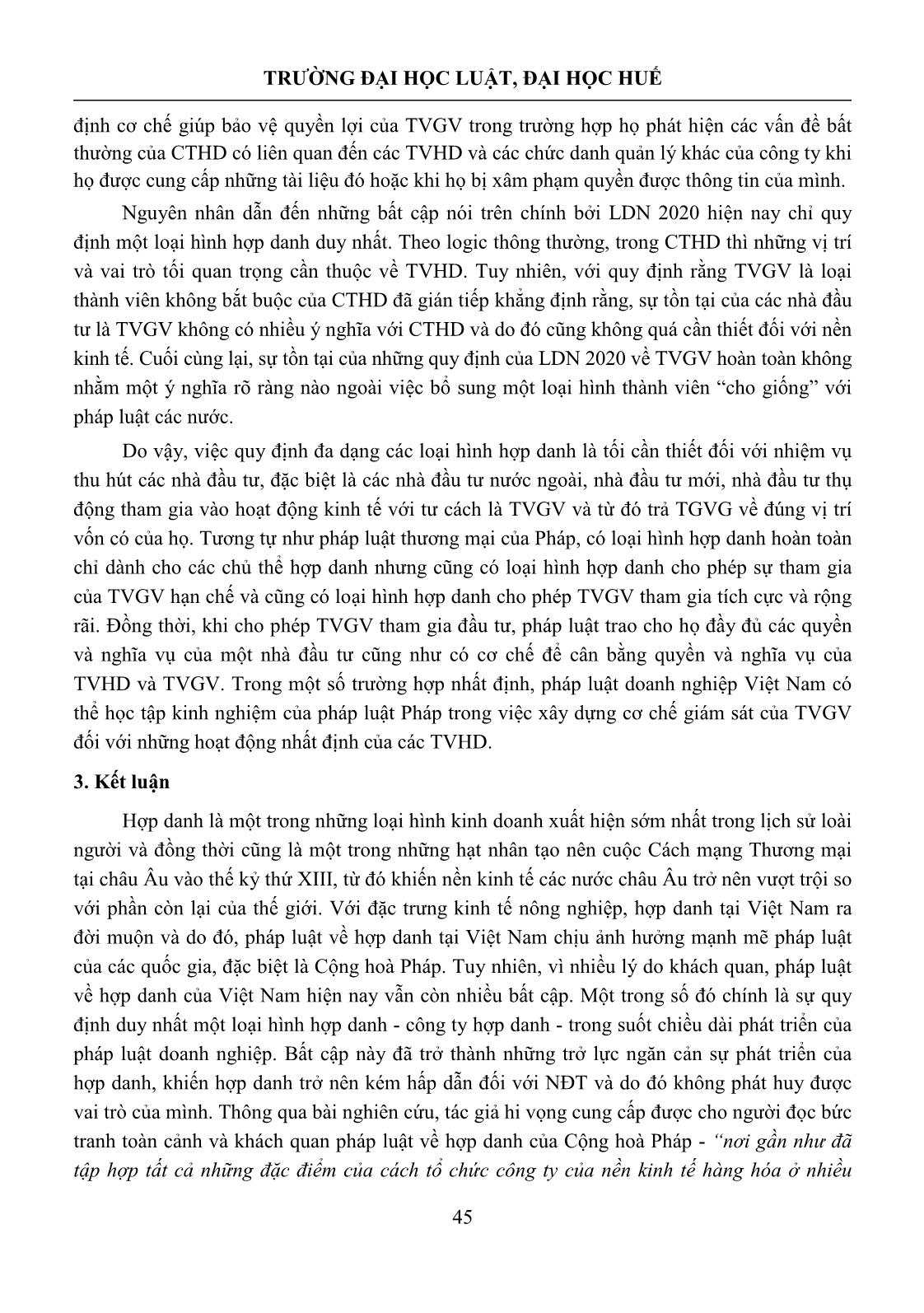 Các loại hình hợp danh theo pháp luật thương mại của Cộng hòa Pháp và kinh nghiệm cho Việt Nam trang 8