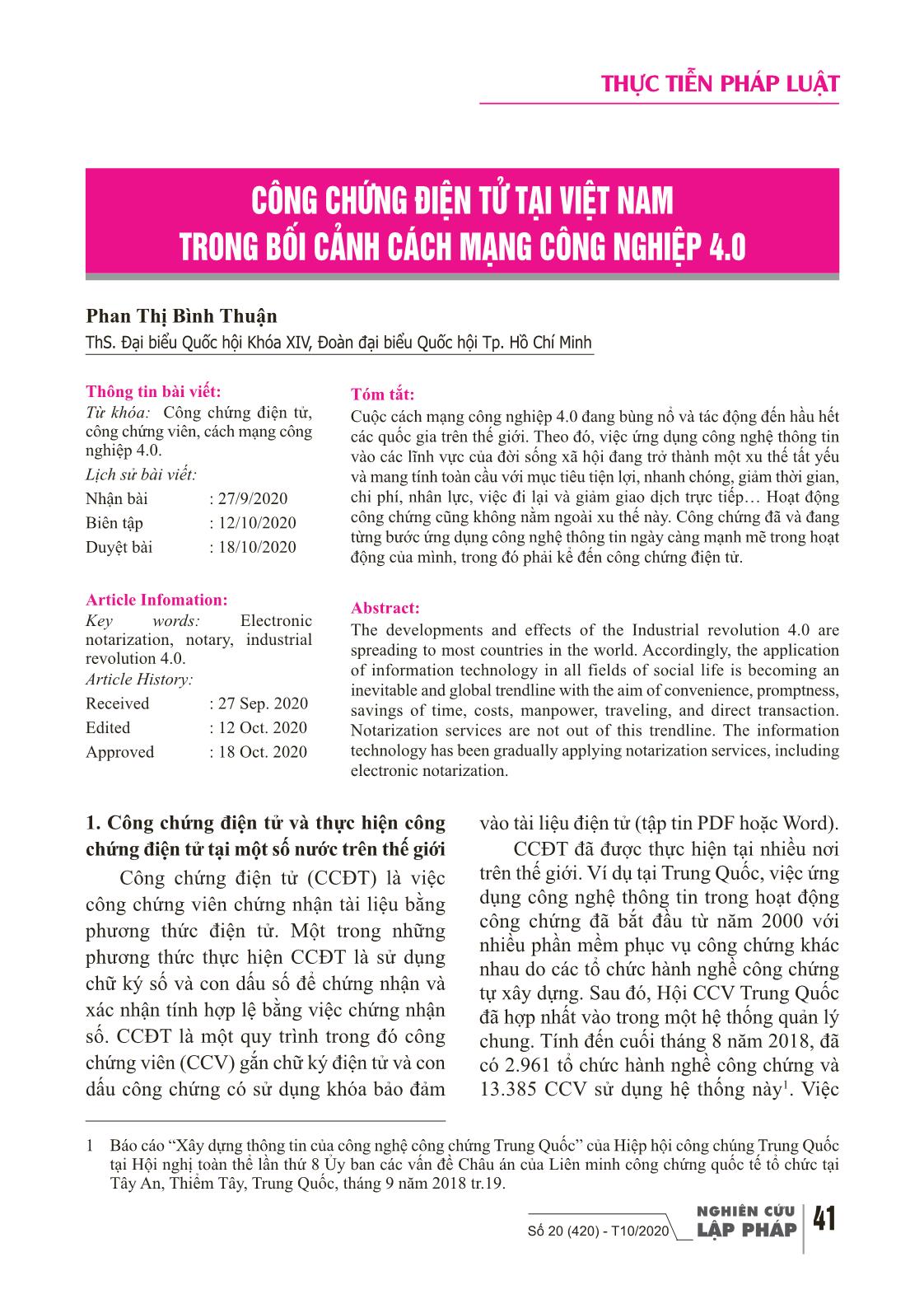 Công chứng điện tử tại Việt Nam trong bối cảnh cách mạng công nghiệp 4.0 trang 1