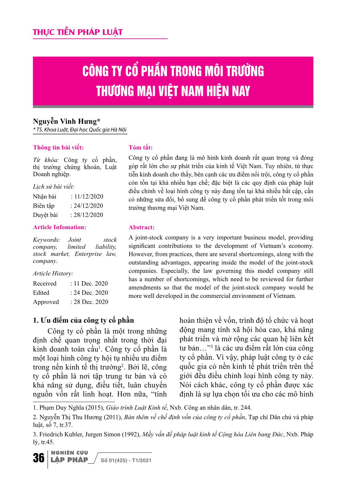 Công ty cổ phần trong môi trường thương mại Việt Nam hiện nay trang 1