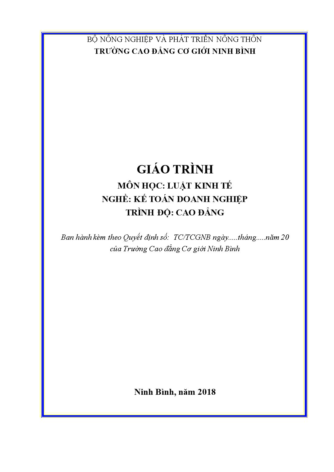 Giáo trình Luật kinh tế (Mới) trang 1