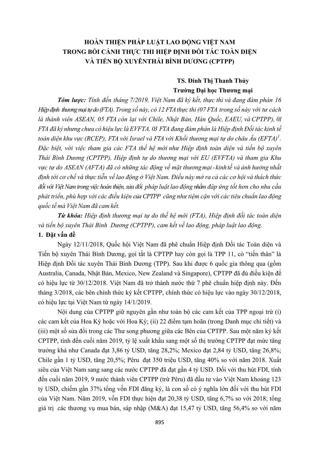 Hoàn thiện pháp luật lao động Việt Nam trong bối cảnh thực thi hiệp định đối tác toàn diện và tiến bộ xuyên Thái Bình Dương (CPTPP) trang 1