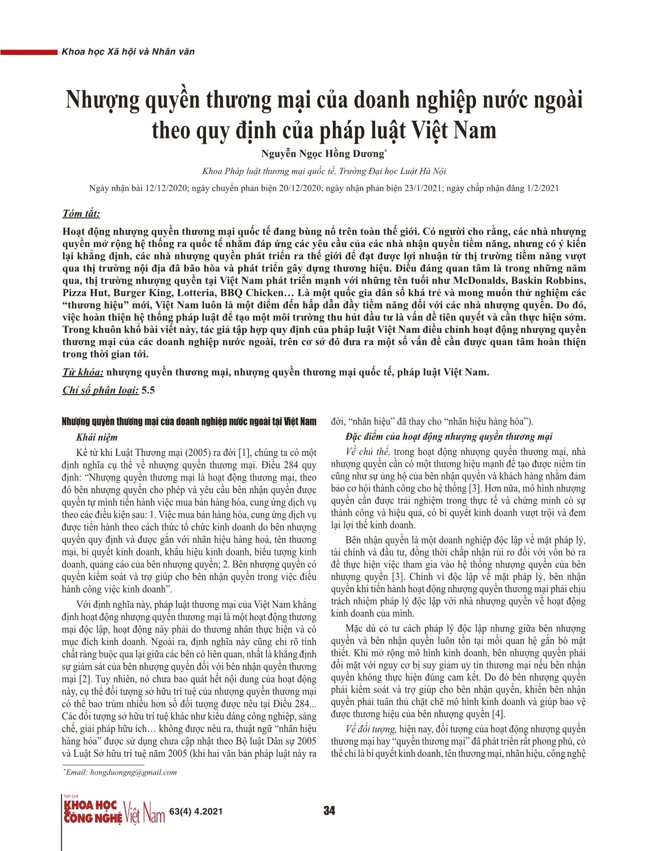 Nhượng quyền thương mại của doanh nghiệp nước ngoài theo quy định của pháp luật Việt Nam trang 1