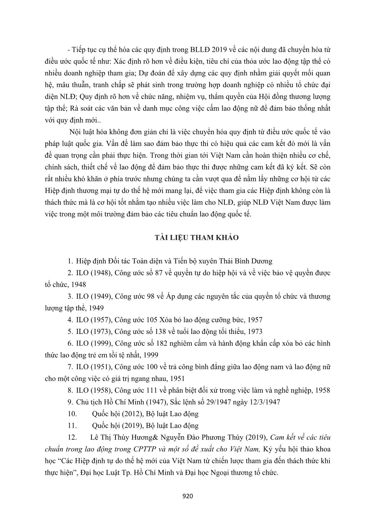 Nội luật hóa các cam kết trong CPTTP về lao động nhằm thực thi có hiệu quả các điều ước quốc tế đã ký kết tại Việt Nam trang 10
